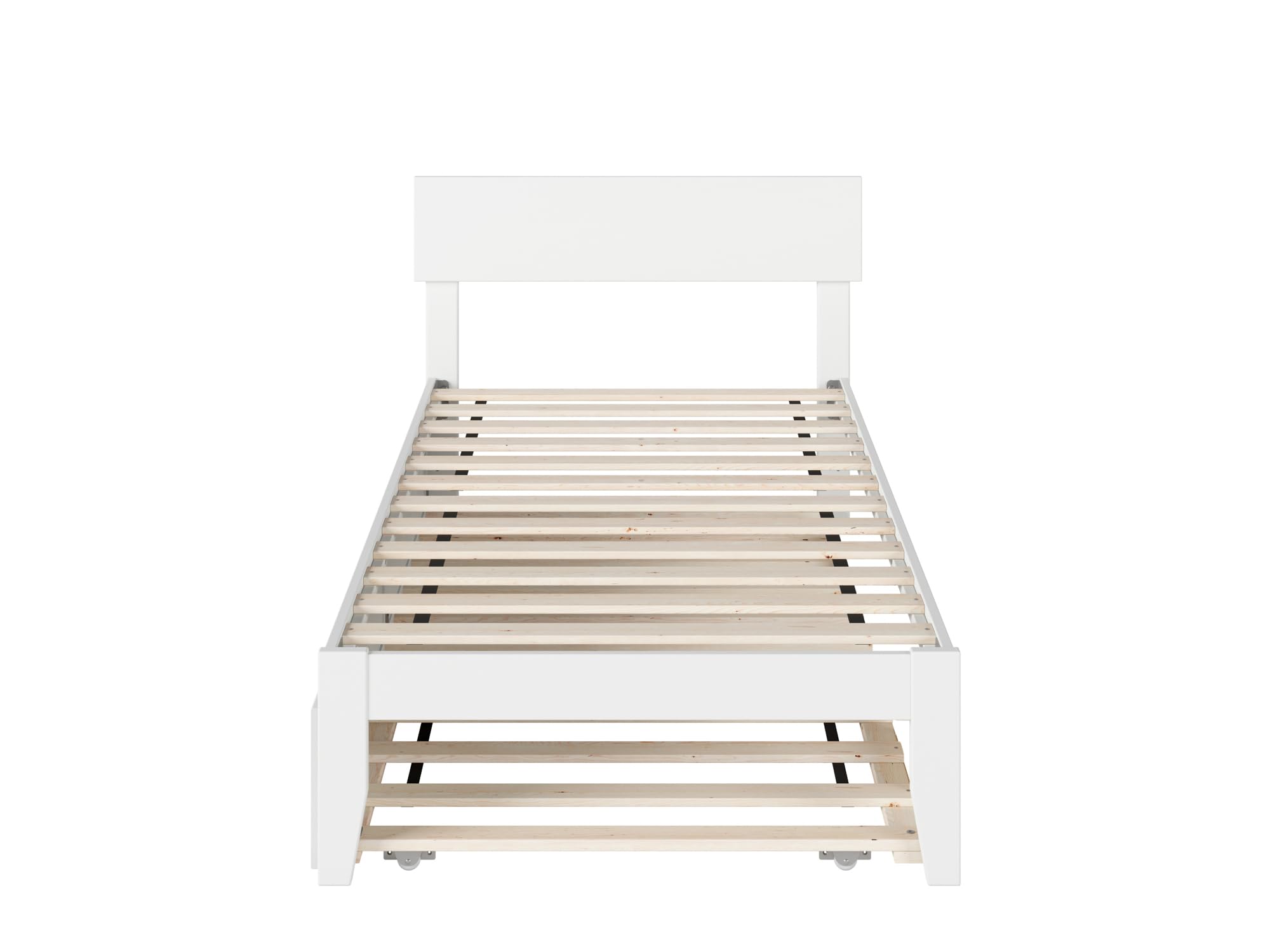 AFI White Twin Size Platform Bed with Trundle - Modern Wooden Bed Frame for Kids & Teens - Perfect for Small Bedrooms, Guest Rooms & Dormitories