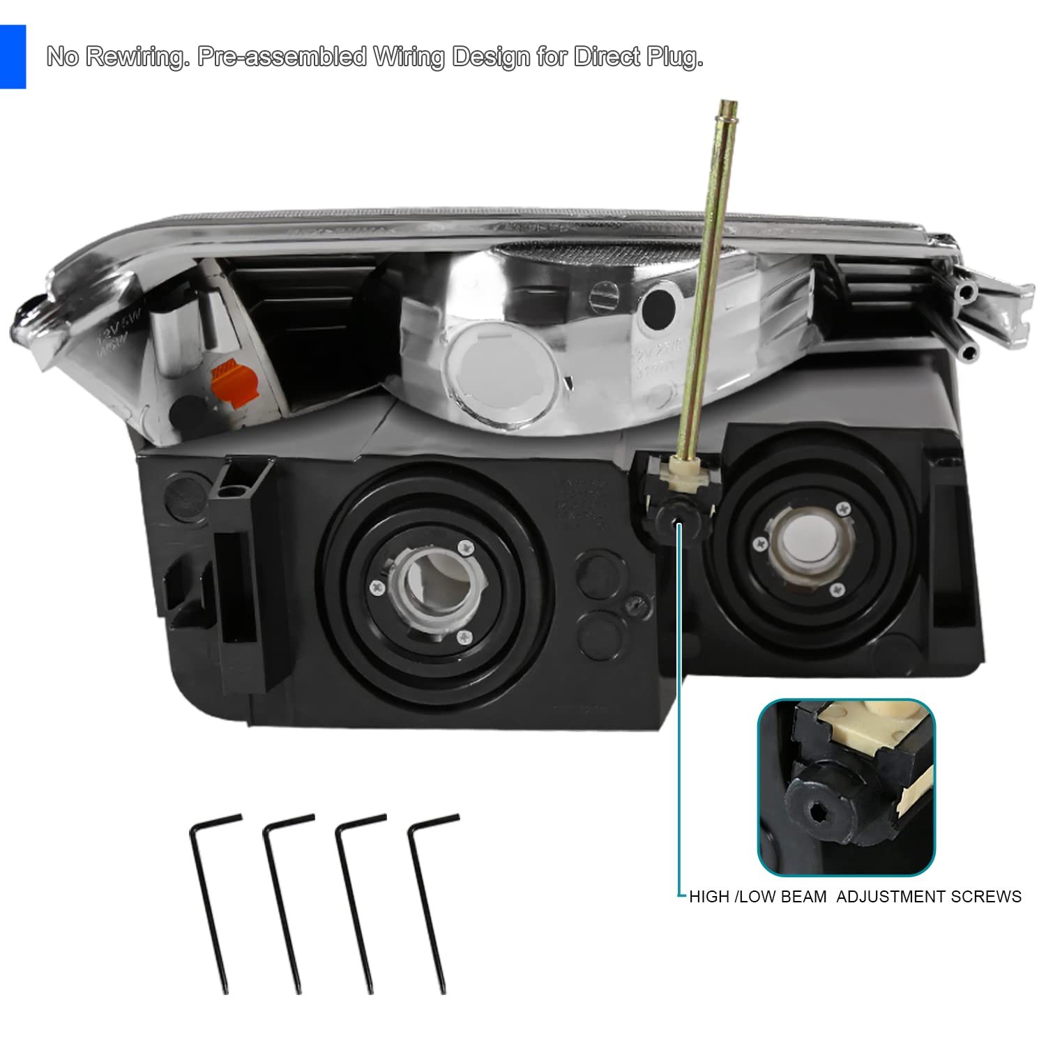 Spec-D Tuning Chrome LED Headlights & Bumper Lights for 2002-2006 Chevy Avalanche 1500/2500 Pickup Truck - Left & Right Headlamp Assembly - Upgrade Your Night Driving & Off-Road Adventures