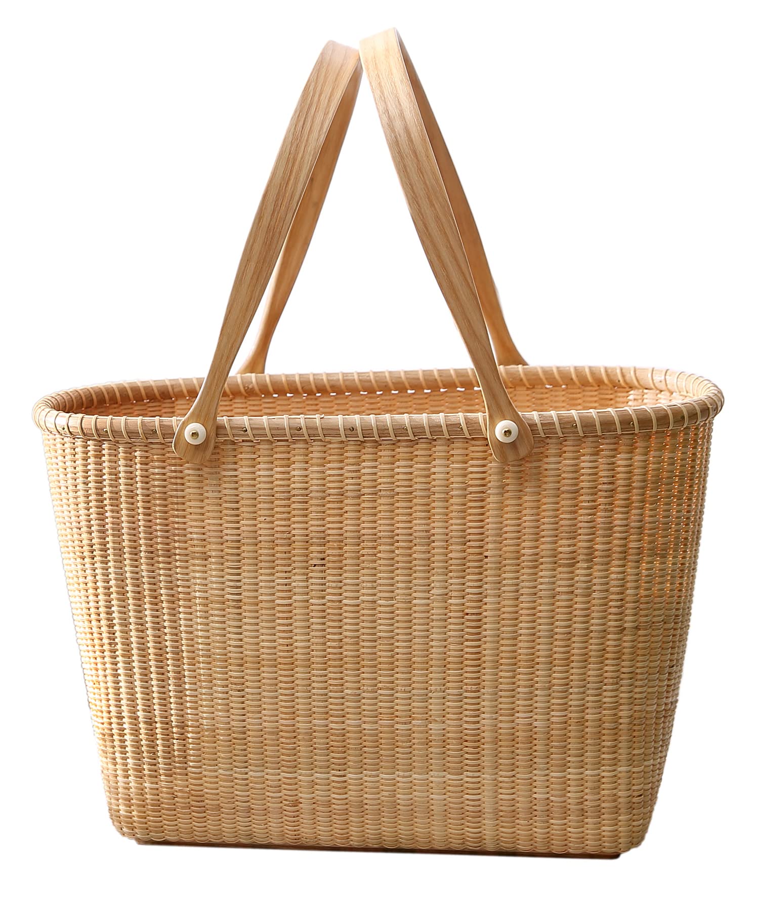 Handmade Cane-on-Cane Weave Large Tote Bag for Women - Nantucket Style Tall Office Tote with Top Handle - Perfect for Work, Picnic, Beach & Outdoor Storage