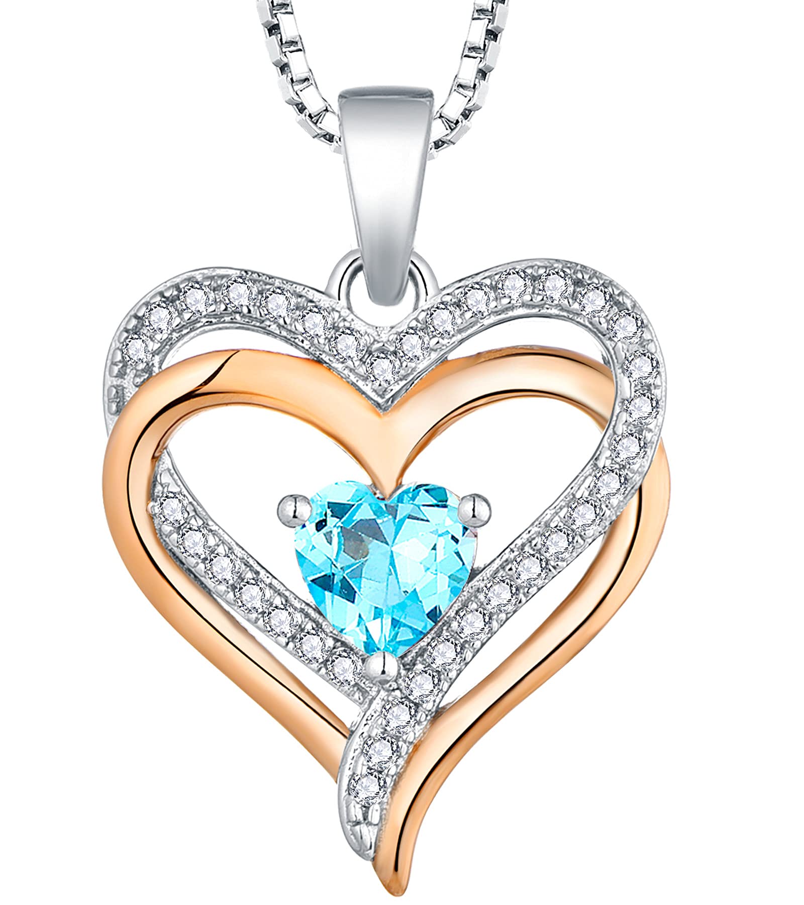 YL Sterling Silver Double Love Heart Pendant Necklace for Women with Cubic Zirconia - Elegant Valentine's Day Gift, Anniversary Present & Romantic Date Jewelry
