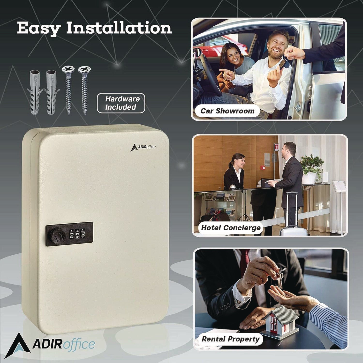 AdirOffice Heavy Duty 48-Key Steel Key Cabinet with Combination Lock - 7.1 x 3 x 10 Inches, Stainless Steel 304, White | Secure Key Storage for Offices, Schools, Hotels & Home Use