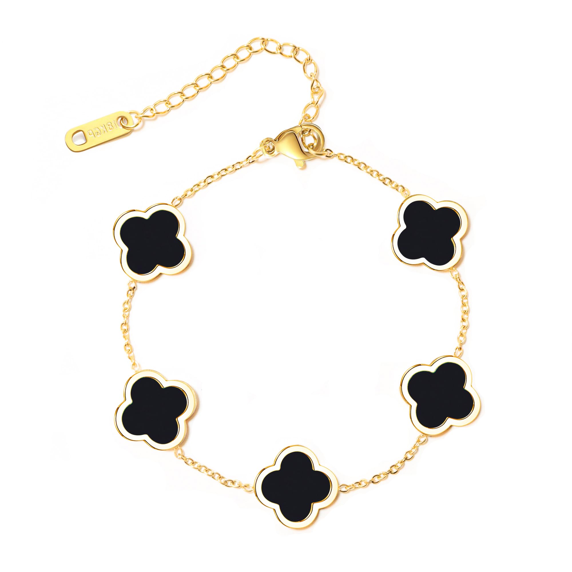 Stylish 18K Gold Plated Four Leaf Clover Adjustable Bracelet for Women - Lucky Charm Jewelry Gift for Mother's Day, Birthday & Special Occasions | Perfect for Everyday Wear, Date Nights & Gifting