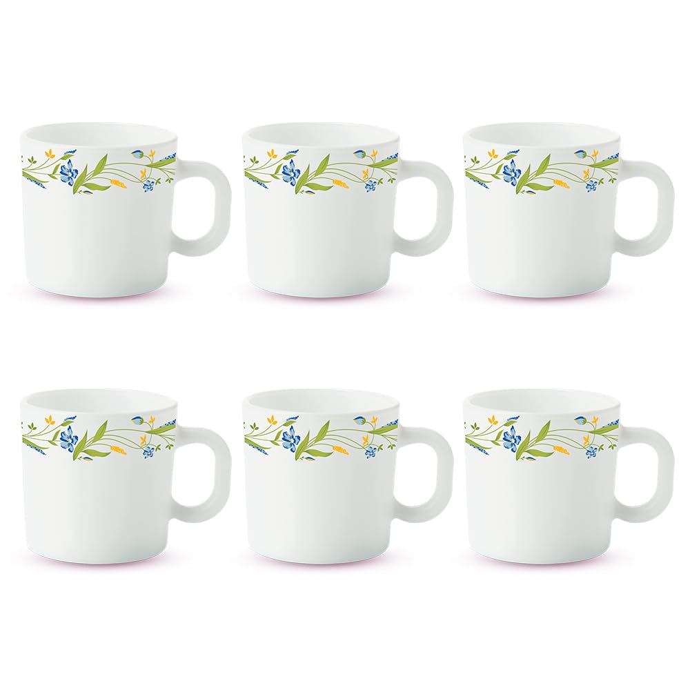 BOROSIL Larah Opalware Tea & Coffee Mugs Set of 6 (100ml Each) - Microwave & Dishwasher Safe, Bone-Ash Free White Crockery - Perfect for Home, Office, Gifts & Daily Use