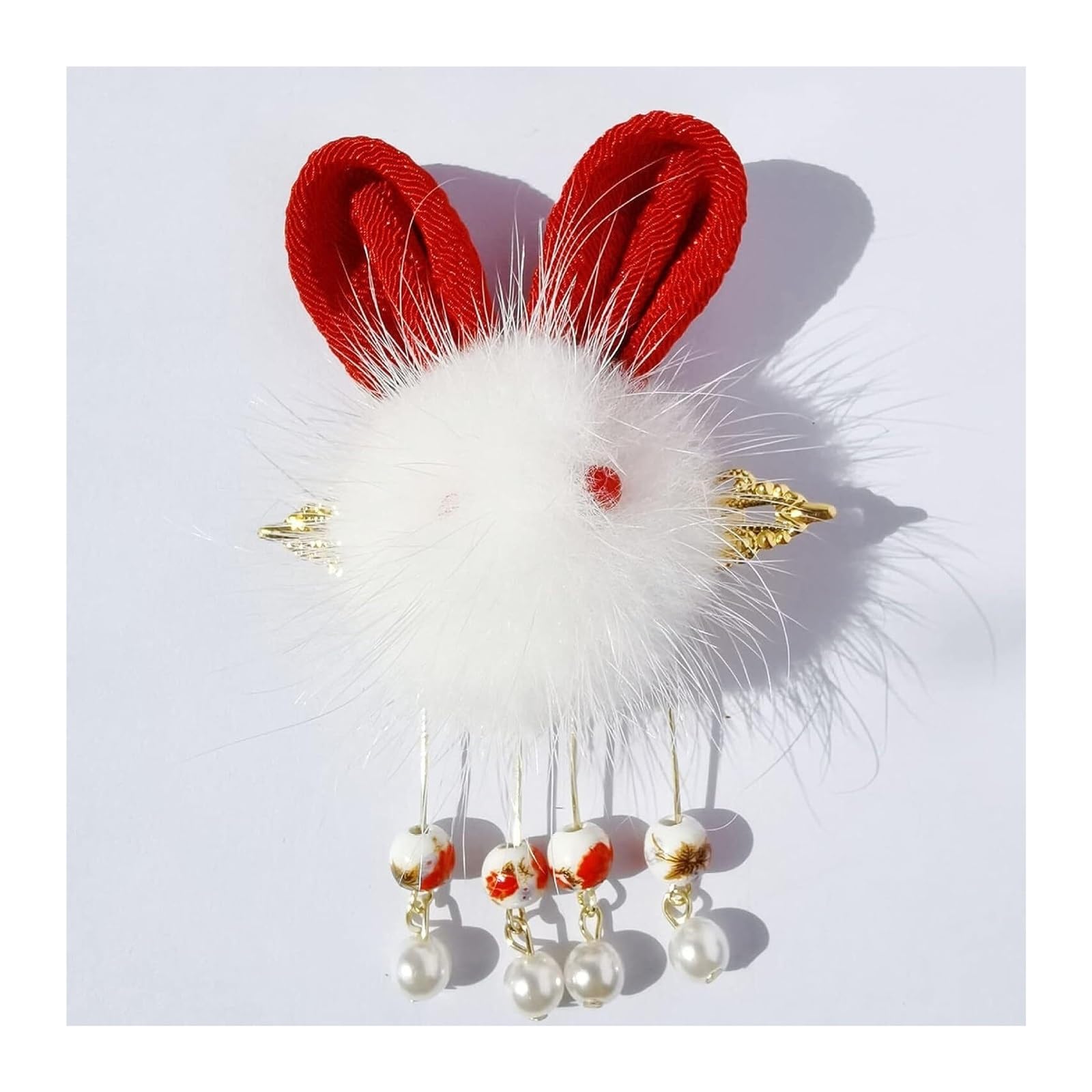 Cute Bunny Ears Hair Clips for Girls - Chinese Hanfu Style Pearl Tassel Hairpins, Barrettes & Hair Accessories for Kids - Perfect for Cosplay, Tea Parties & Traditional Chinese Festivals