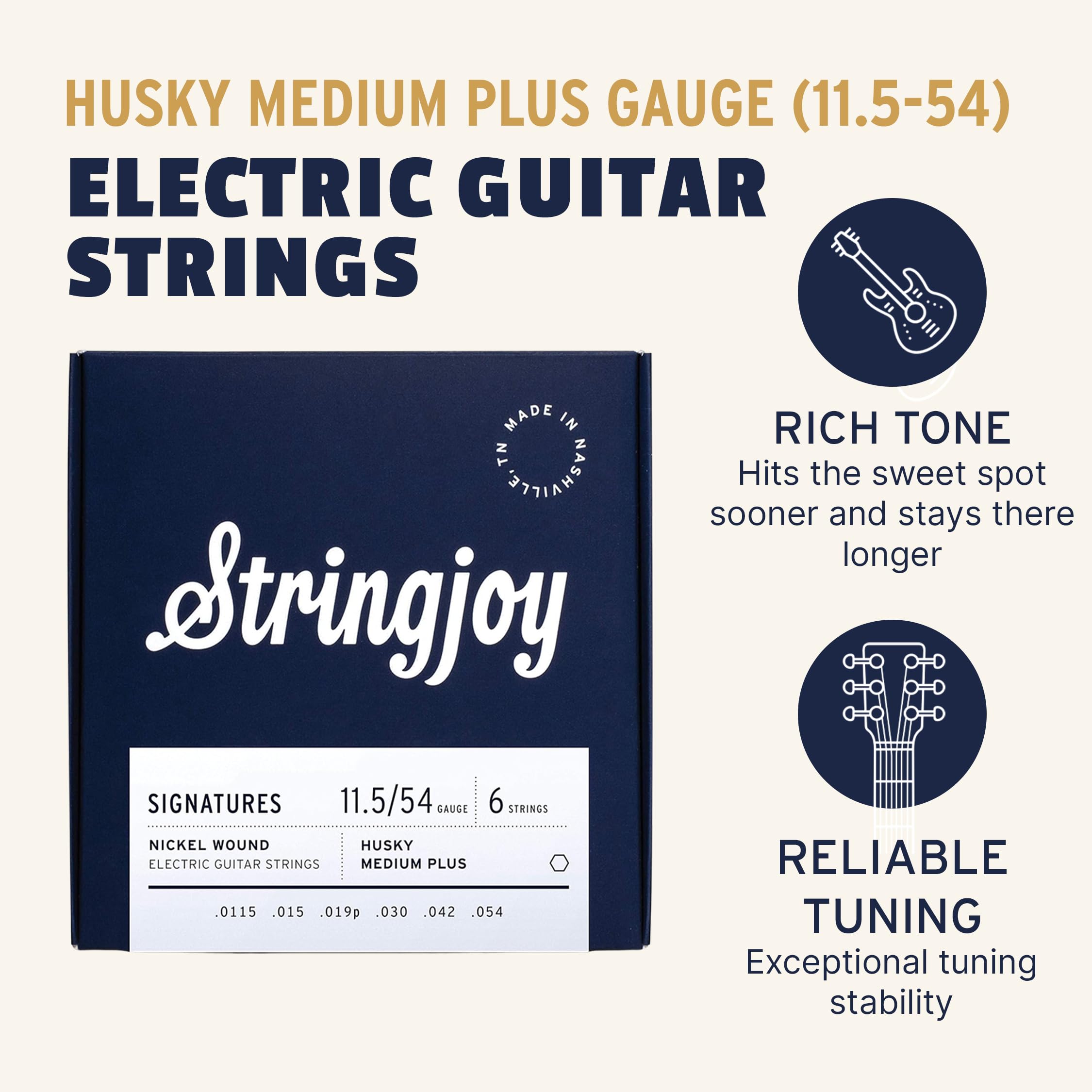 Stringjoy HSK115 Signature Nickel Wound Electric Guitar Strings Set - 11.5-54 Husky Medium Plus Gauge for Enhanced Tone & Sustain | Perfect for Rock, Blues & Studio Recording
