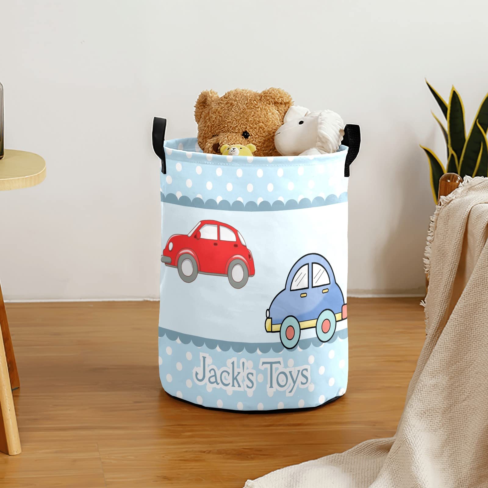 Personalized Toy Car Laundry Hamper - Custom Waterproof Collapsible Drawstring Clothes Basket with Handle | Kids Room Storage, Nursery Organization & Toy Storage Solution