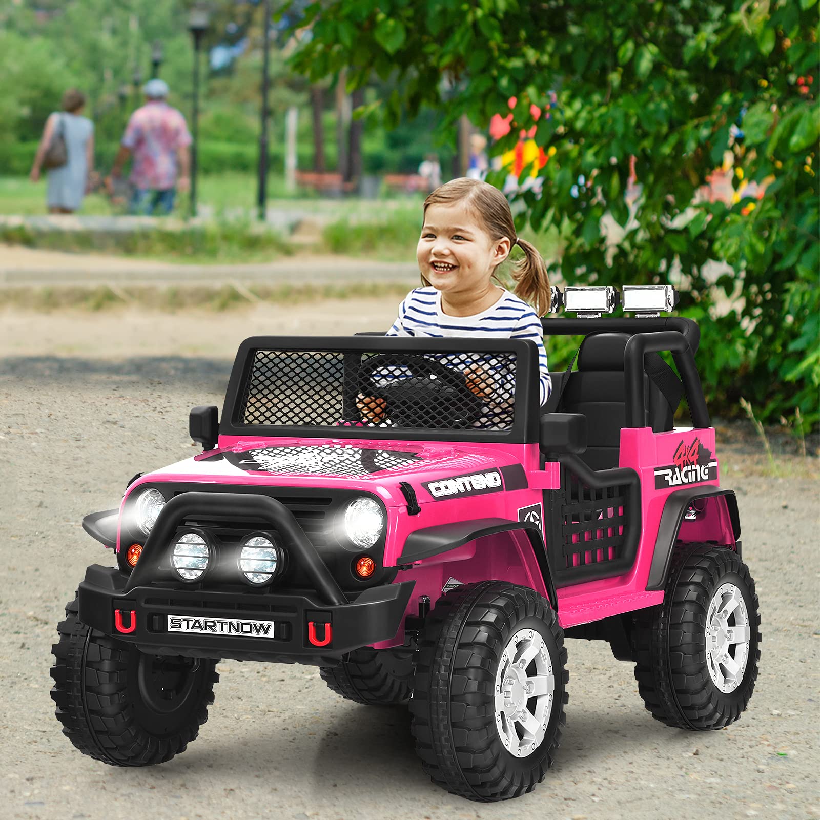 Olakids 12V 2-Seat Battery Powered Electric Ride-On Truck for Kids - Remote Control Toy Car with Spring Suspension, LED Lights & Music - Perfect for Outdoor Play, Birthday Gifts & Toddler Transportation