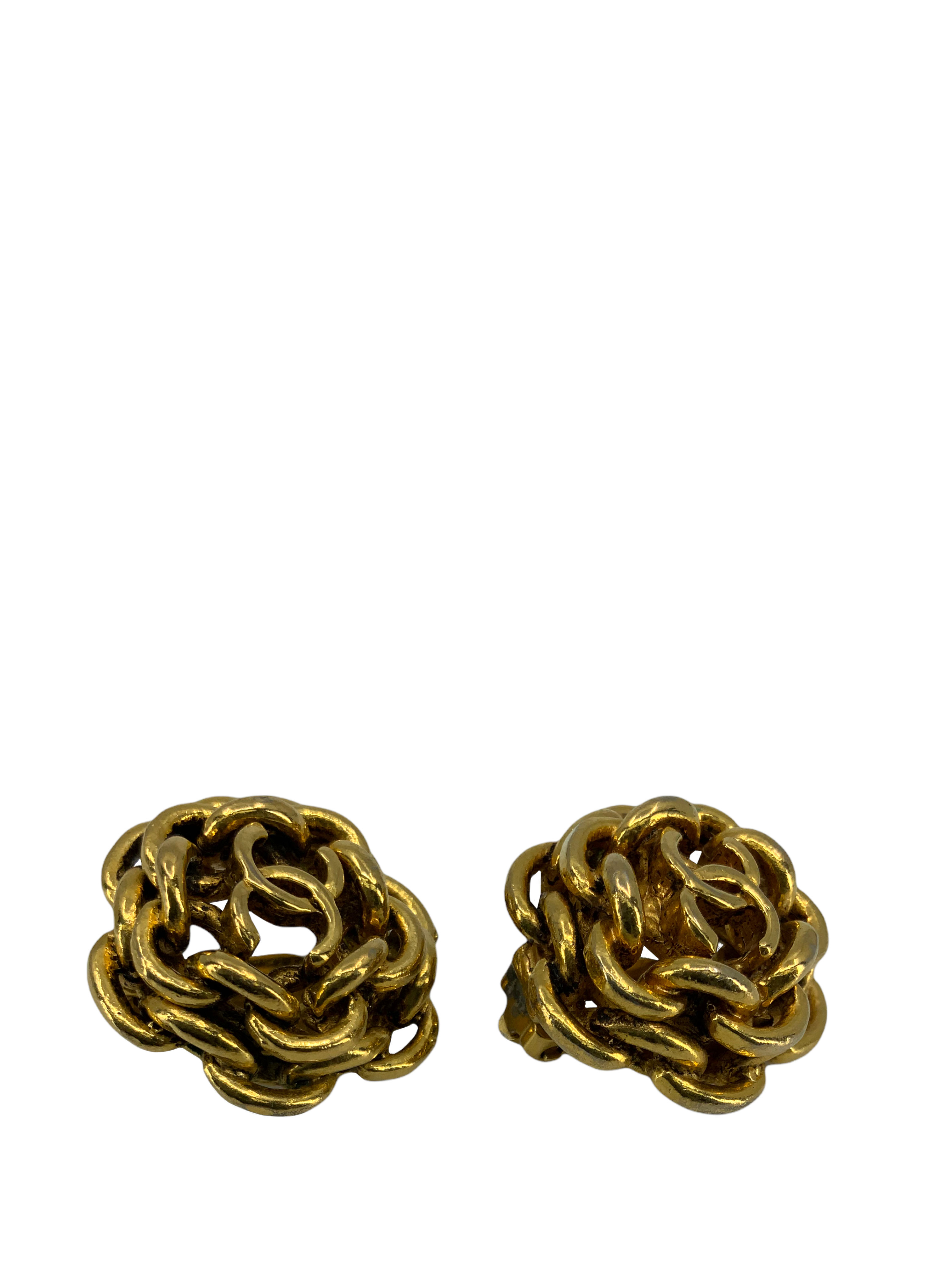 Vintage Chanel CC Logo Chunky Link Clip-On Earrings for Women - Gold-Tone Statement Jewelry for Parties, Weddings & Special Occasions