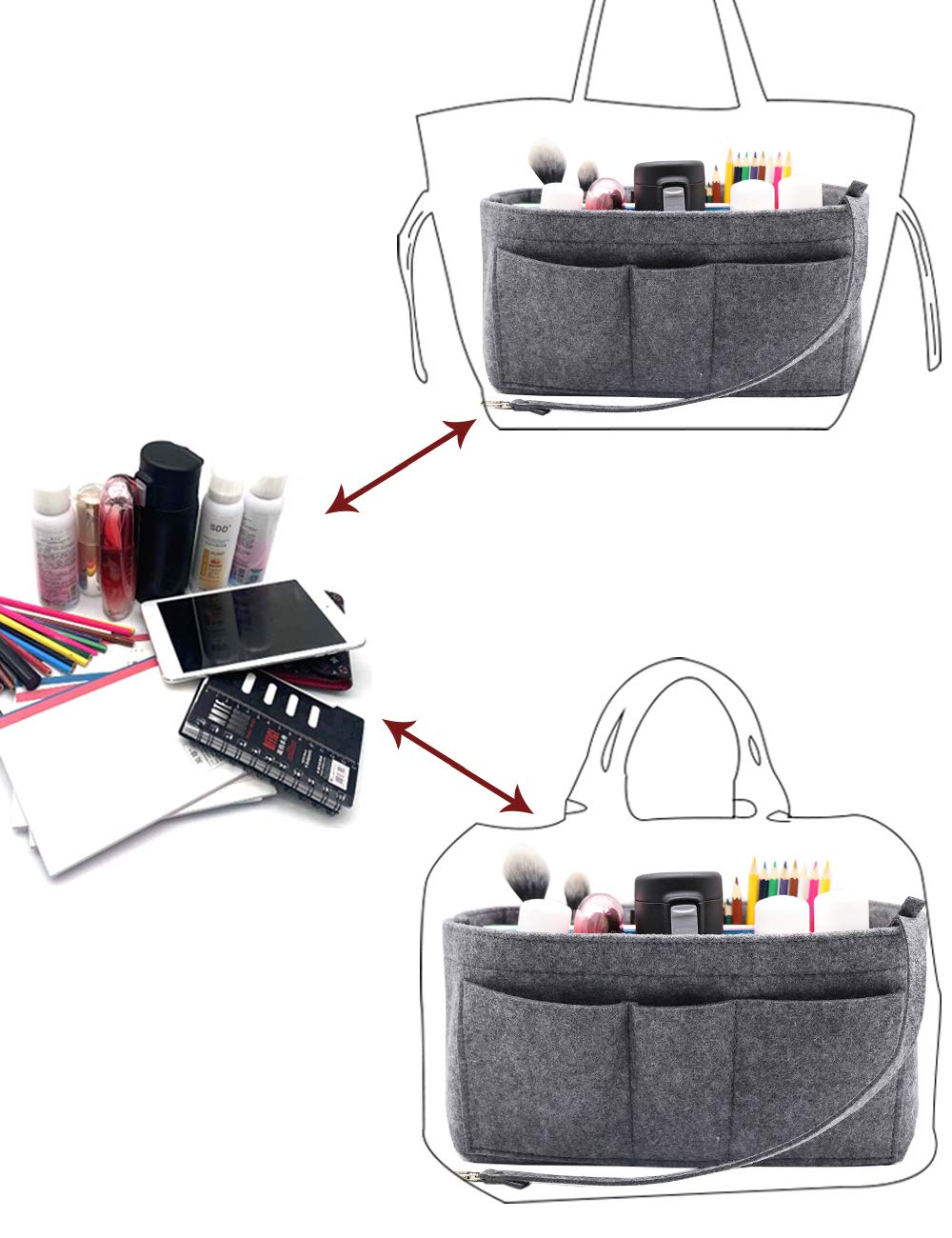 LEXSION Felt Insert Bag Organizer - Handbag Purse Organizer for Speedy & Neverfull Bags - Perfect for Travel, Work & Daily Use