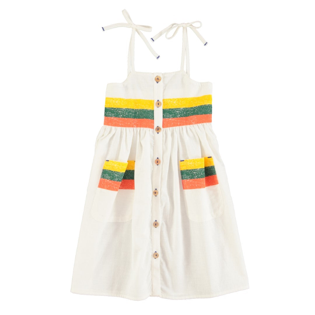 Piupiuchick Women's Ecru & Multicolor Stripes Print Long Maxi Dress - Boho Chic Summer Beach Dress for Vacation & Casual Outings