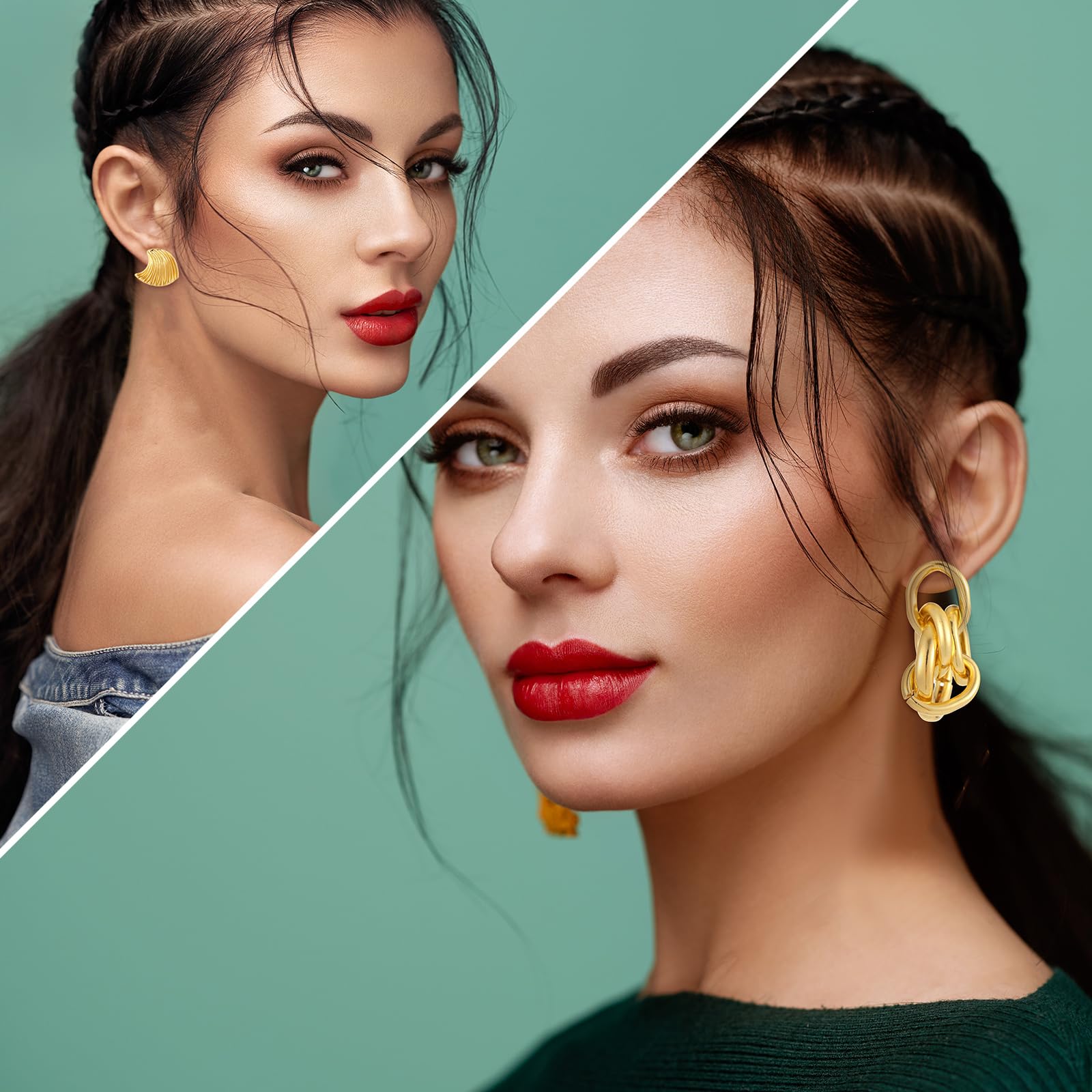Remuuly 20 Pairs Chunky Gold Hoop Earrings Set - Trendy Circle, Heart Dangle & Shell Button Stud Earrings for Women | Minimalist Jewelry Gift for Birthday, Party & Everyday Wear