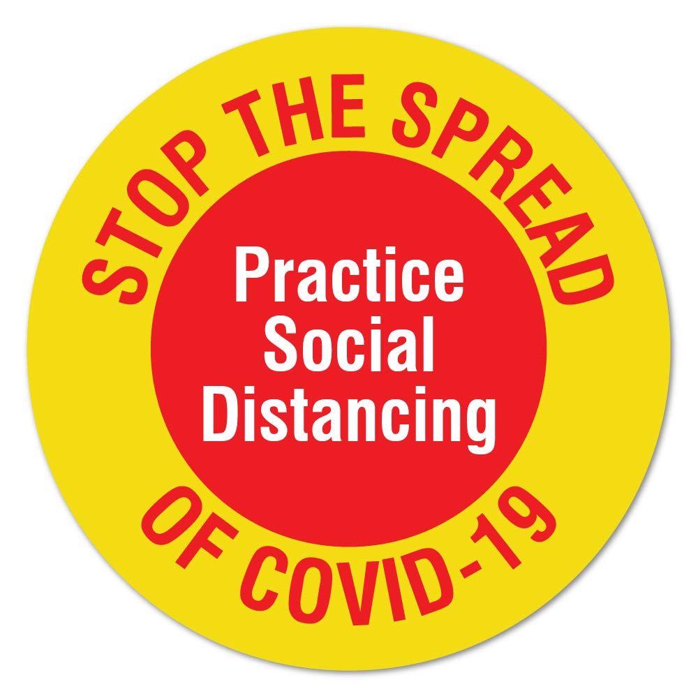 Public Safety Sign - Stop The Spread Non-Slip Floor Decals | 12 Pack Vinyl Floor Markers for Social Distancing | Protect Workplace, Retail Stores & Customers | Made in USA | Ideal for Offices, Supermarkets & Public Spaces