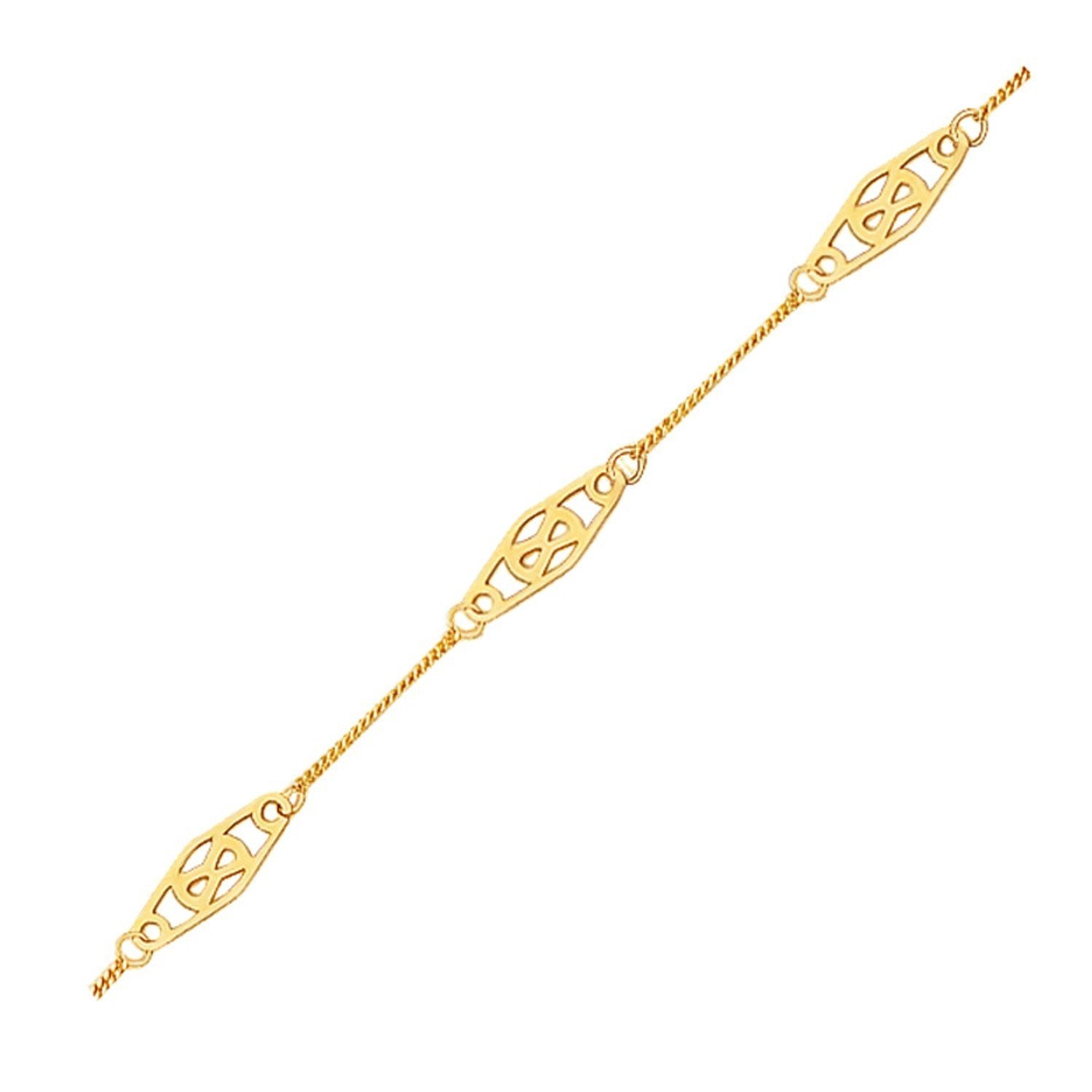 14K Yellow Gold Diamond Filigree Anklet - 10