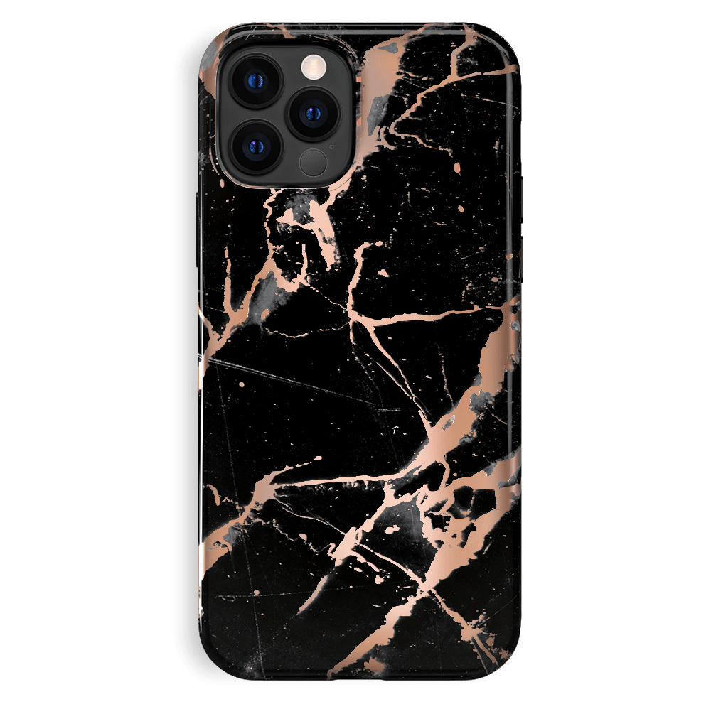 Elegant Black Marble Rose Gold Chrome iPhone Case - Slim Protective Cover for iPhone [Model] | Perfect for Everyday Use, Office & Special Occasions