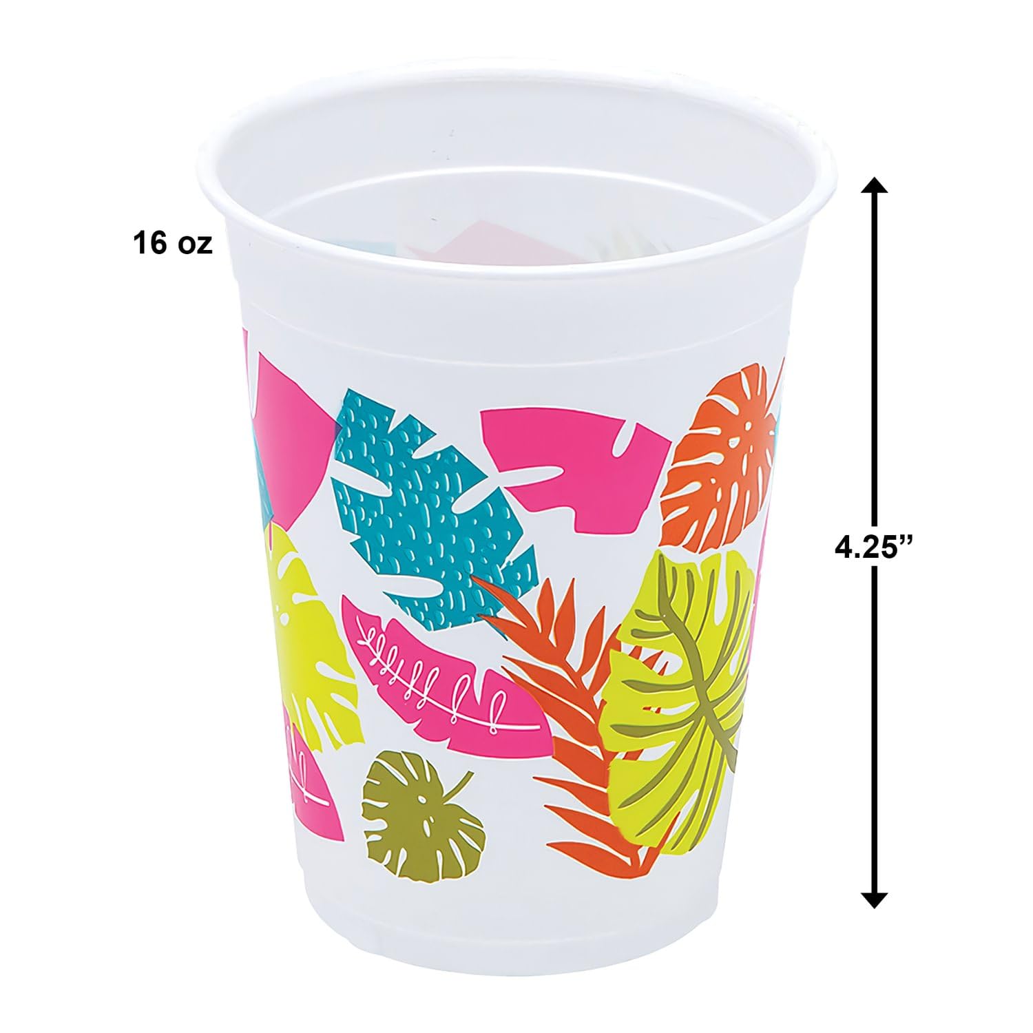 Fun Express Tropical Leaf Disposable Plastic Cups - 25 Pack Eco-Friendly Party Cups for Summer BBQs, Beach Parties & Tropical Themed Events