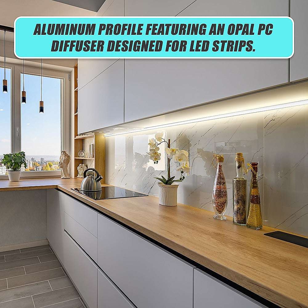 10 Pack 1M Aluminum LED Strip Light Channel Profile - Dimmable, Waterproof for Kitchen Cabinet, Under Cabinet Lighting, Shelf, Staircase, Bar Counter Decoration