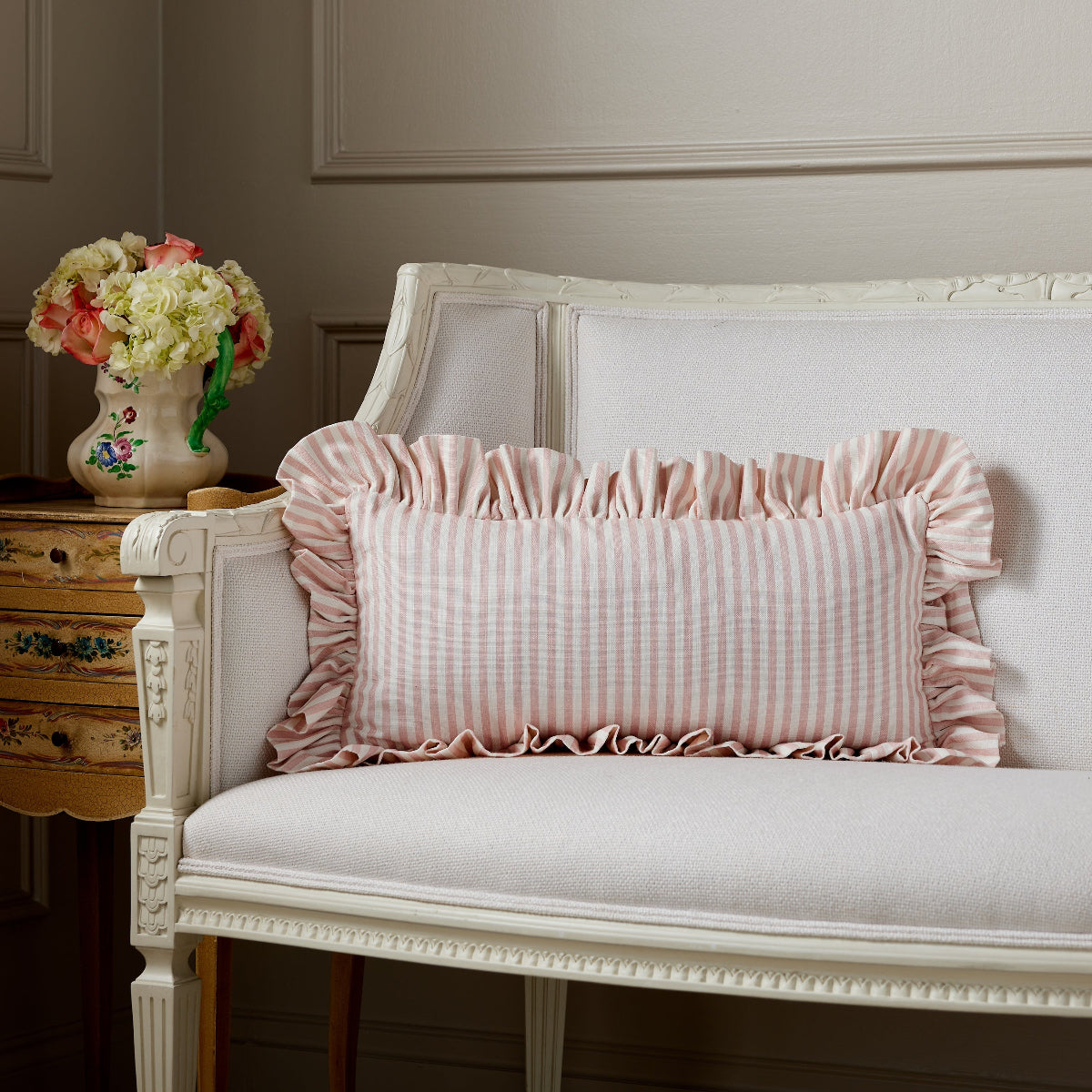 Carolina Stripe Frill Pillow Cover - Pink Salt Decorative Cushion Case for Sofa, Bed & Home Decor