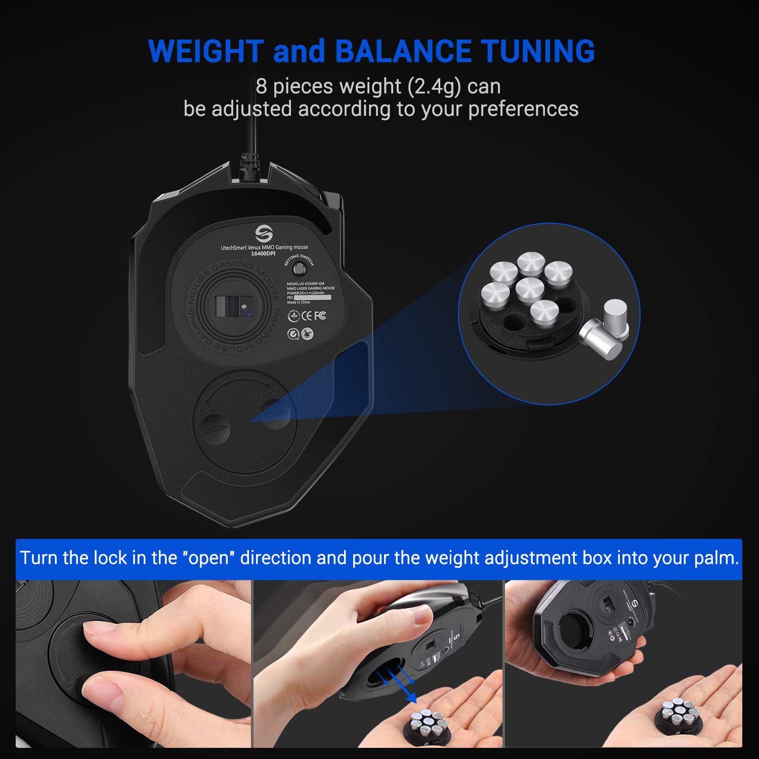 UtechSmart Venus RGB Wired Gaming Mouse - 16400 DPI High Precision Laser, Programmable MMO Gaming Mouse for PC | Ergonomic Design for Long Gaming Sessions | Perfect for FPS, MOBA & MMO Games (IGN Recommended)