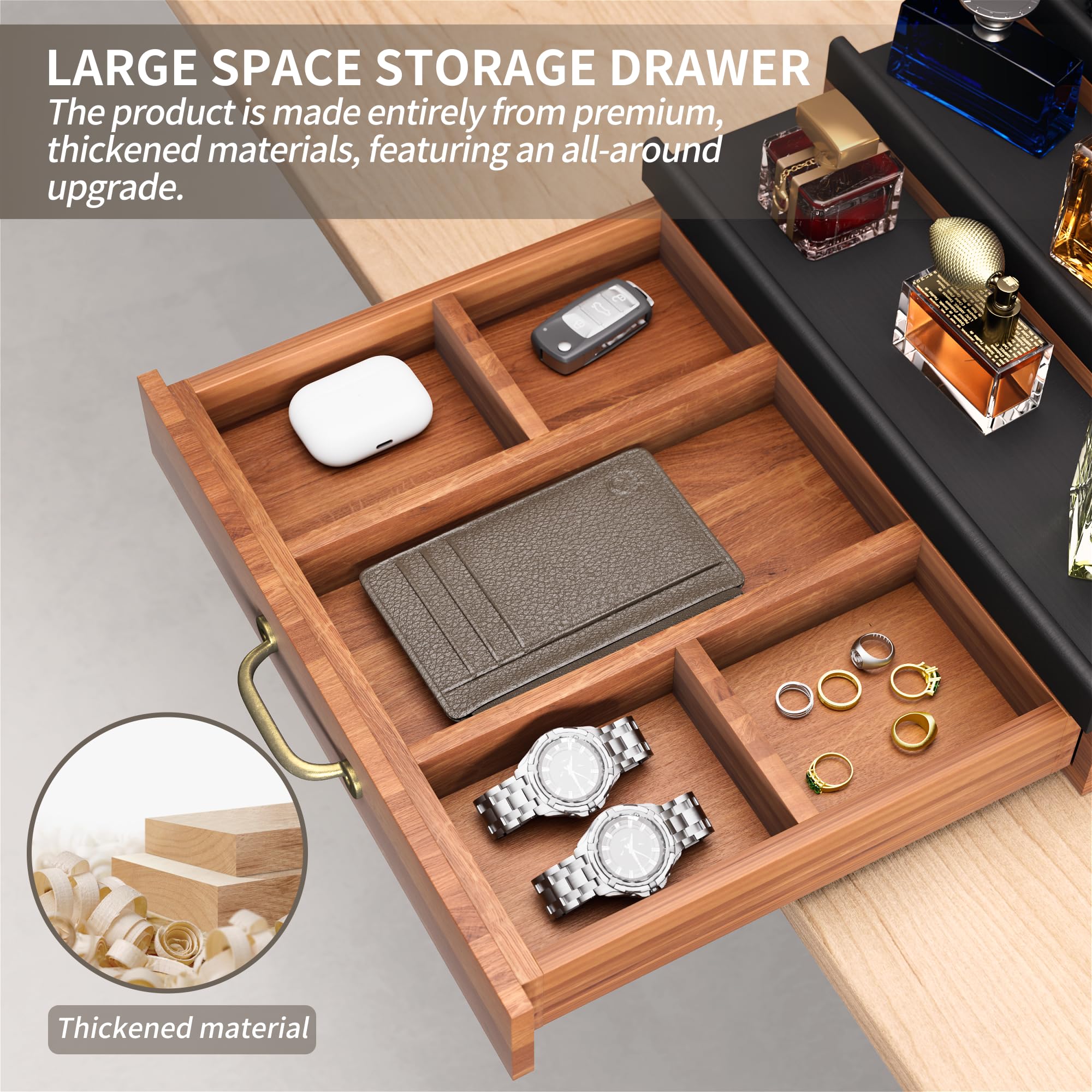 Premium Wooden Cologne Organizer for Men - Perfume Display Stand with Hidden Compartment & Drawer - Dresser Storage Riser for Fragrance Bottles - Perfect Gift for Him, Husband or Boyfriend (Brown) - Ideal for Bedroom Vanity, Bathroom Counter or Dresser Top Organization
