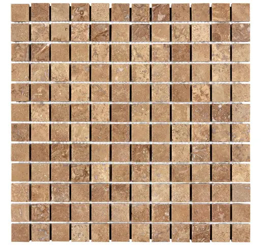 Premium Noce Travertine 1x1 Mosaic Tile - Honed & Filled Natural Stone for Bathroom, Kitchen Backsplash, and Shower Wall - Tumbled Finish for Rustic Elegance