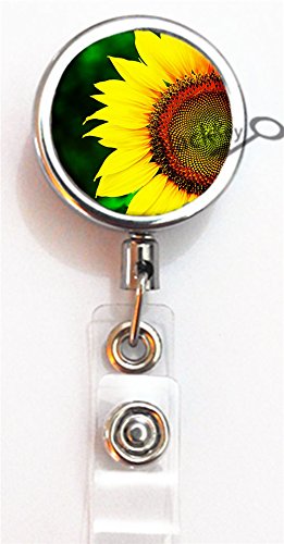BlackKey Retractable ID Badge Holder with Sunflower Design - Adjustable Lanyard & Belt Clip for Work, School & Events (Model 2309) - Perfect for Office, Security, Conventions & Trade Shows