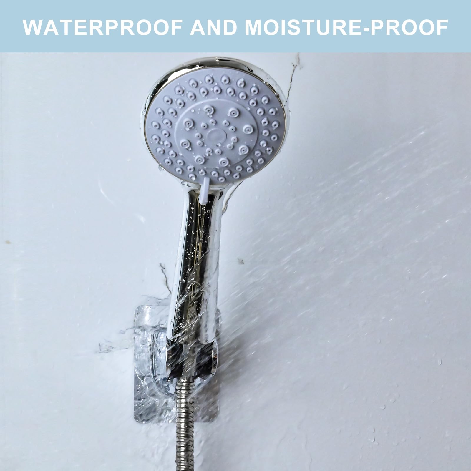 Strong Adhesive Waterproof Shower Head Holder Wall Mount - Adjustable No Drill Handheld Shower Bracket for Bathroom, Kitchen, RV & Outdoor Use