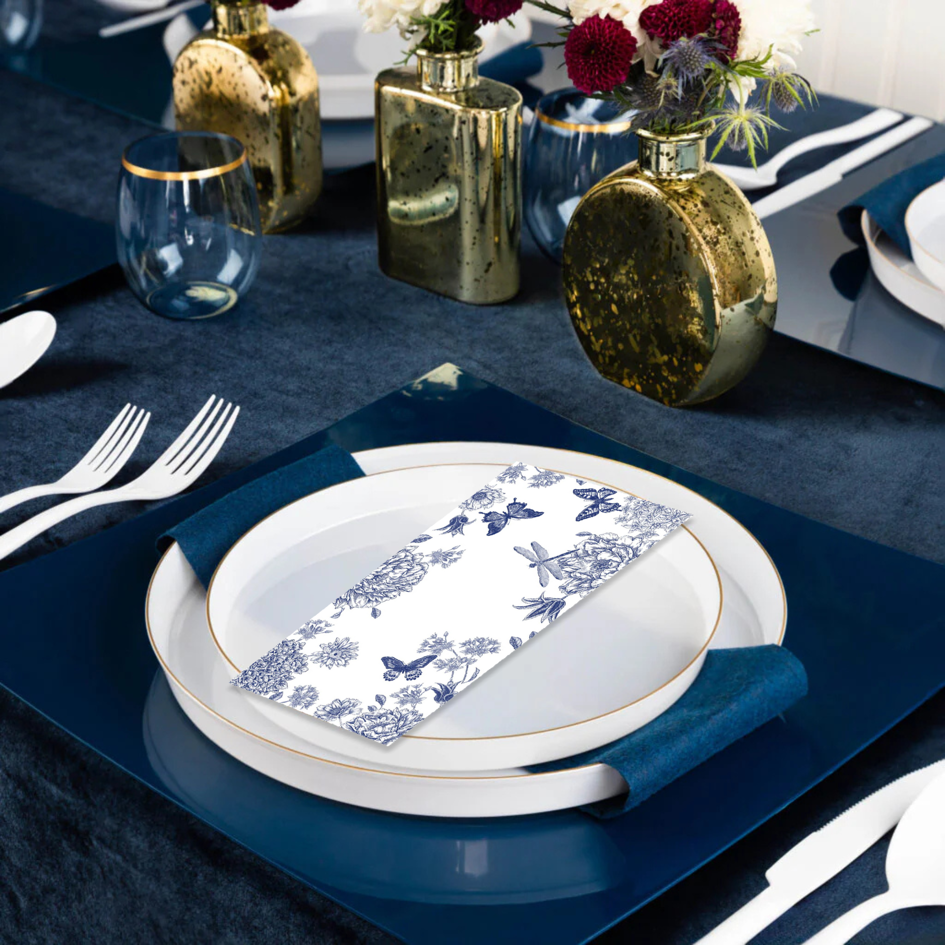 Premium Disposable Plastic Party Bundle - Pearl White & Blue (30 Settings) | Elegant Tableware for Weddings, Birthdays & Special Events