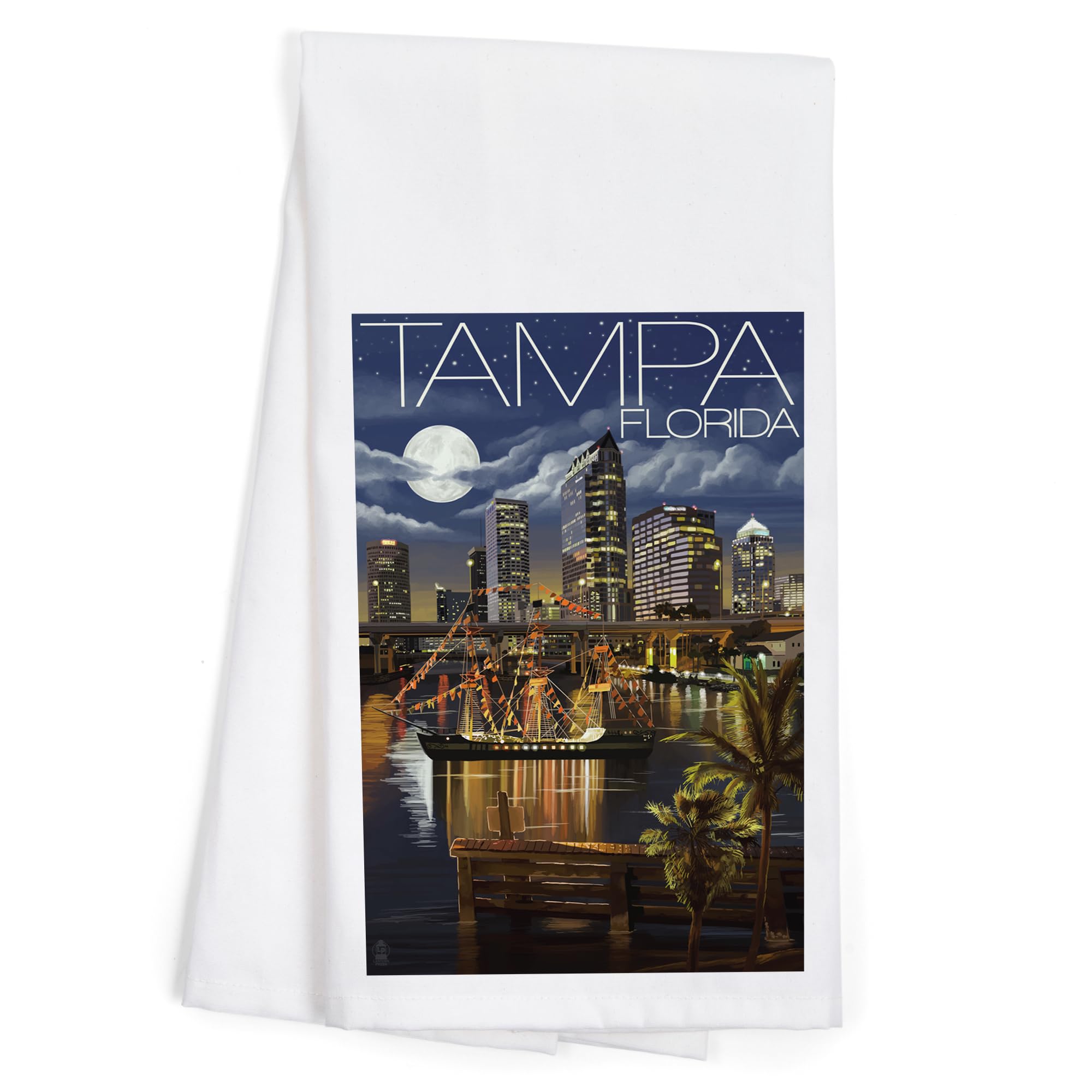 Lantern Press Tampa Florida Skyline at Night - 100% Cotton Tea Towel, Decorative Hand Towel for Kitchen & Home Decor | Perfect for Gifts, Housewarming & Coastal Themed Spaces