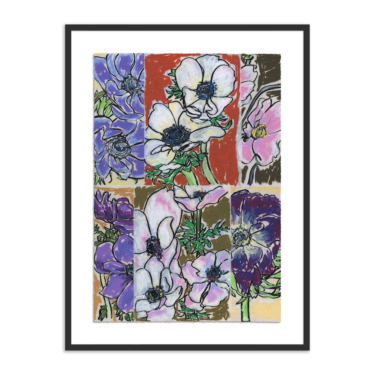 Anemone Collage 2 By Katie Chance - 40X60 Inch Black Maple Wood Framed Wall Art - Perfect for Living Room, Bedroom & Office Decor