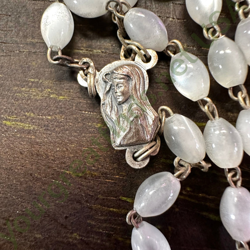 Vintage Italian Moonstone Glass Bead Rosary - Handmade Catholic Prayer Beads for Meditation, Religious Gifts & Spiritual Jewelry (Perfect for Prayer, Meditation & Faith-Based Accessories)