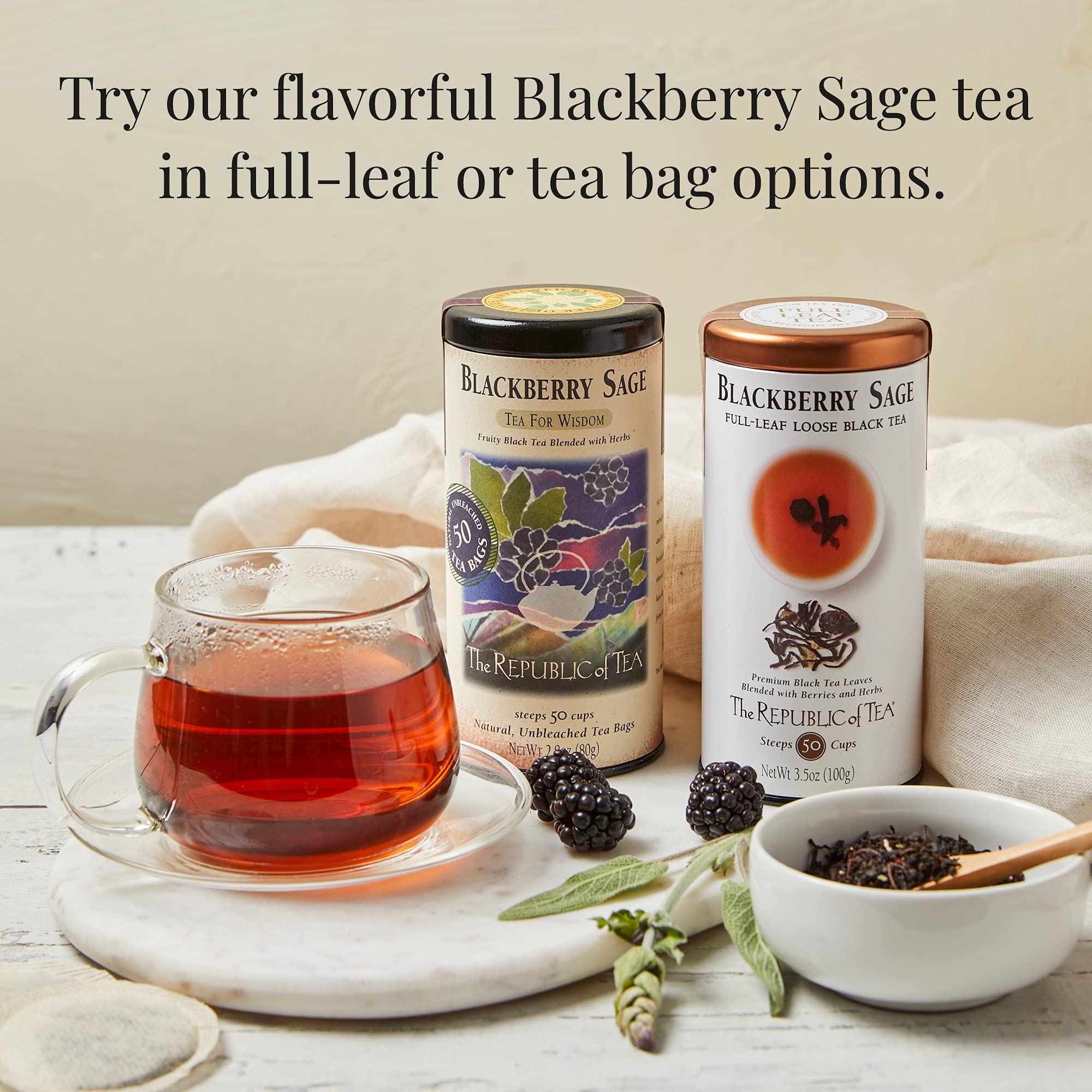 Premium Blackberry Sage Black Tea Bags - 250 Count | Republic of Tea Gourmet Refill Pack | Caffeine-Free Herbal Tea for Relaxation, Afternoon Tea, or Gift Giving