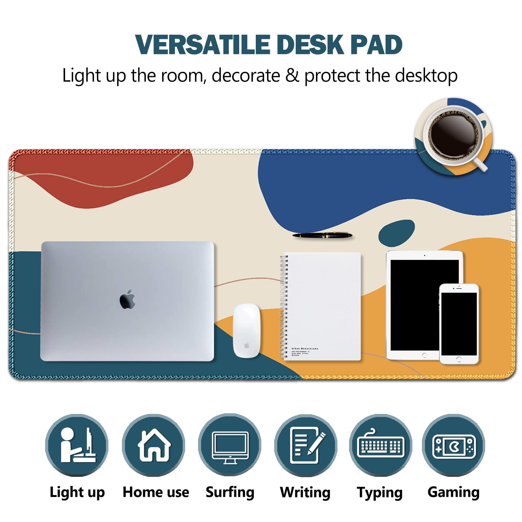 Large Extended Gaming Mouse Pad with Stitched Edges - Non-Slip Rubber Base Keyboard Mouse Mat (31.5x11.8 Inch) for Office, Home & PC Gaming - Abstract Morandi Design - Perfect for Work, Gaming & Computer Desks