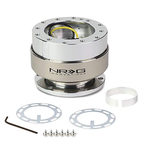 NRG SRK-200 Silver Aluminum Racing Steering Wheel Quick Release Adapter - Gen 2.0 Performance Design for 6-Hole 2-Way Pattern | Perfect for Drift Racing, Track Days & Car Enthusiasts