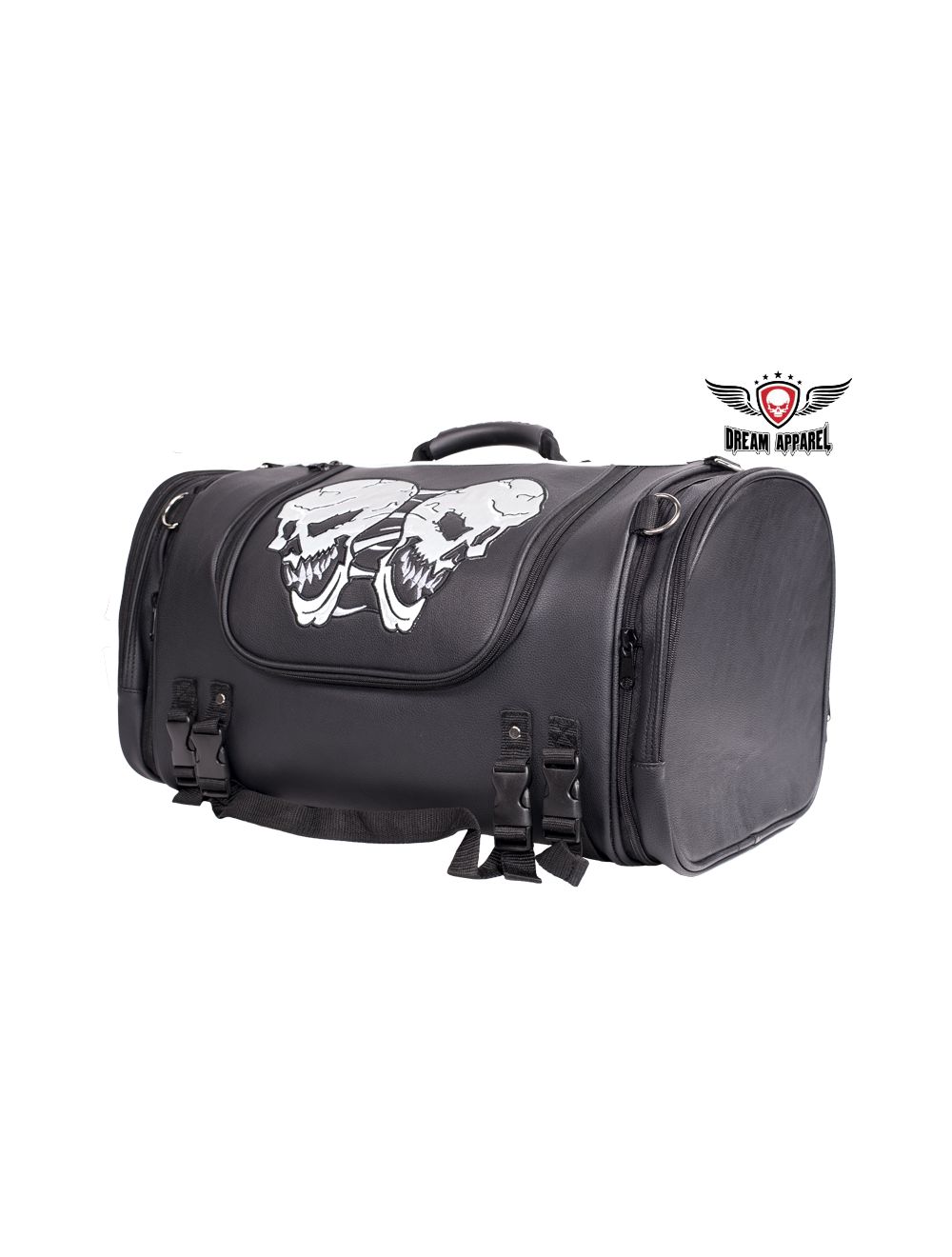 PVC Small Sissy Bar Trunk Bag With Skull Design - Motorcycle Luggage Storage for Harley, Cruiser & Chopper Bikes - Waterproof Travel Accessory for Road Trips & Daily Commute