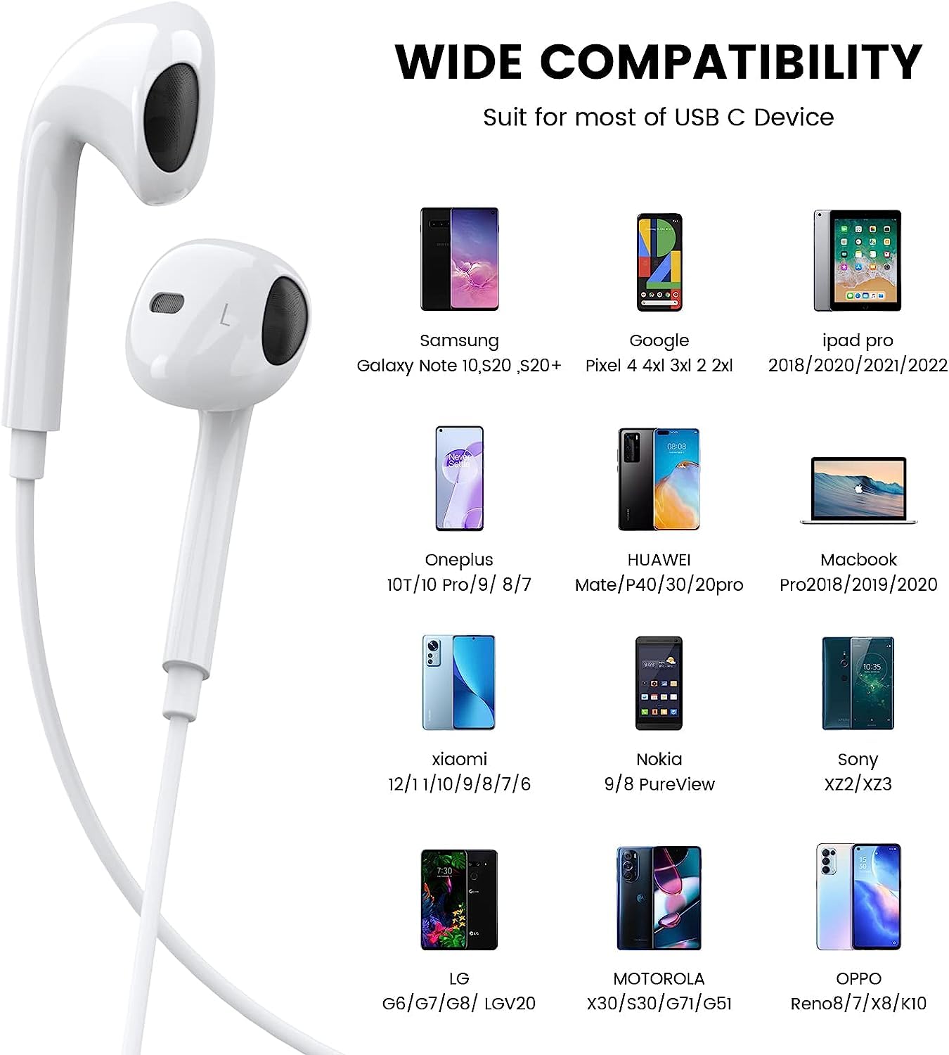 High-Quality USB C Headphones with Mic - Wired HiFi Stereo Noise Cancelling Type C Earphones for iPhone 15/Pro, Samsung Galaxy S23 Ultra/S22/A53/A54, Huawei P40 - Perfect for Gaming, Music & Calls