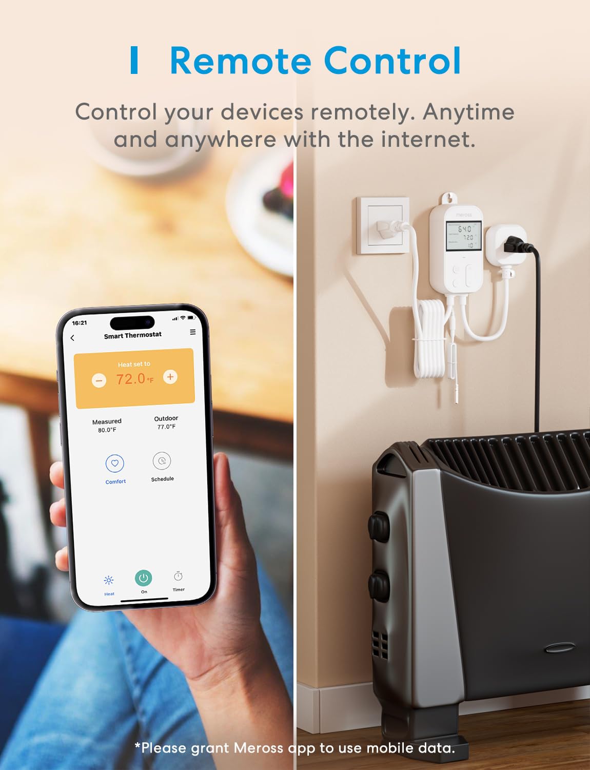 meross Smart Temperature Controller Thermostat - WiFi Enabled for Heating & Cooling (120V 15A 1800W) - Compatible with Apple HomeKit, Alexa & Google Assistant - Perfect for Home Brewing, Fermentation, Reptile Tanks & Greenhouse Climate Control