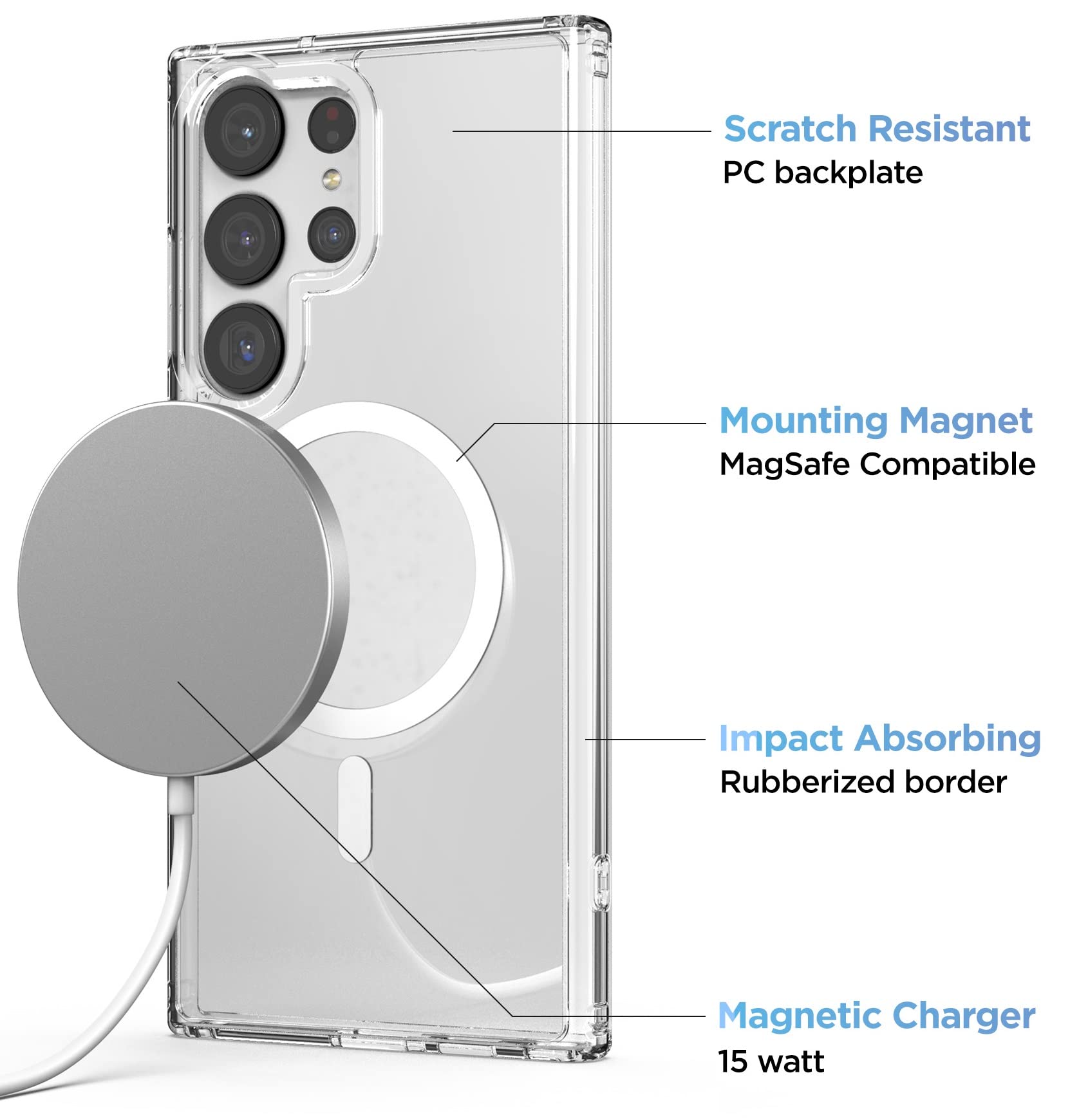 2-in-1 Magnetic Samsung Galaxy S23 Ultra Case with Wireless Charging | Clear Protective Cover | Magsafe Compatible | Perfect for Work, Travel & Everyday Use