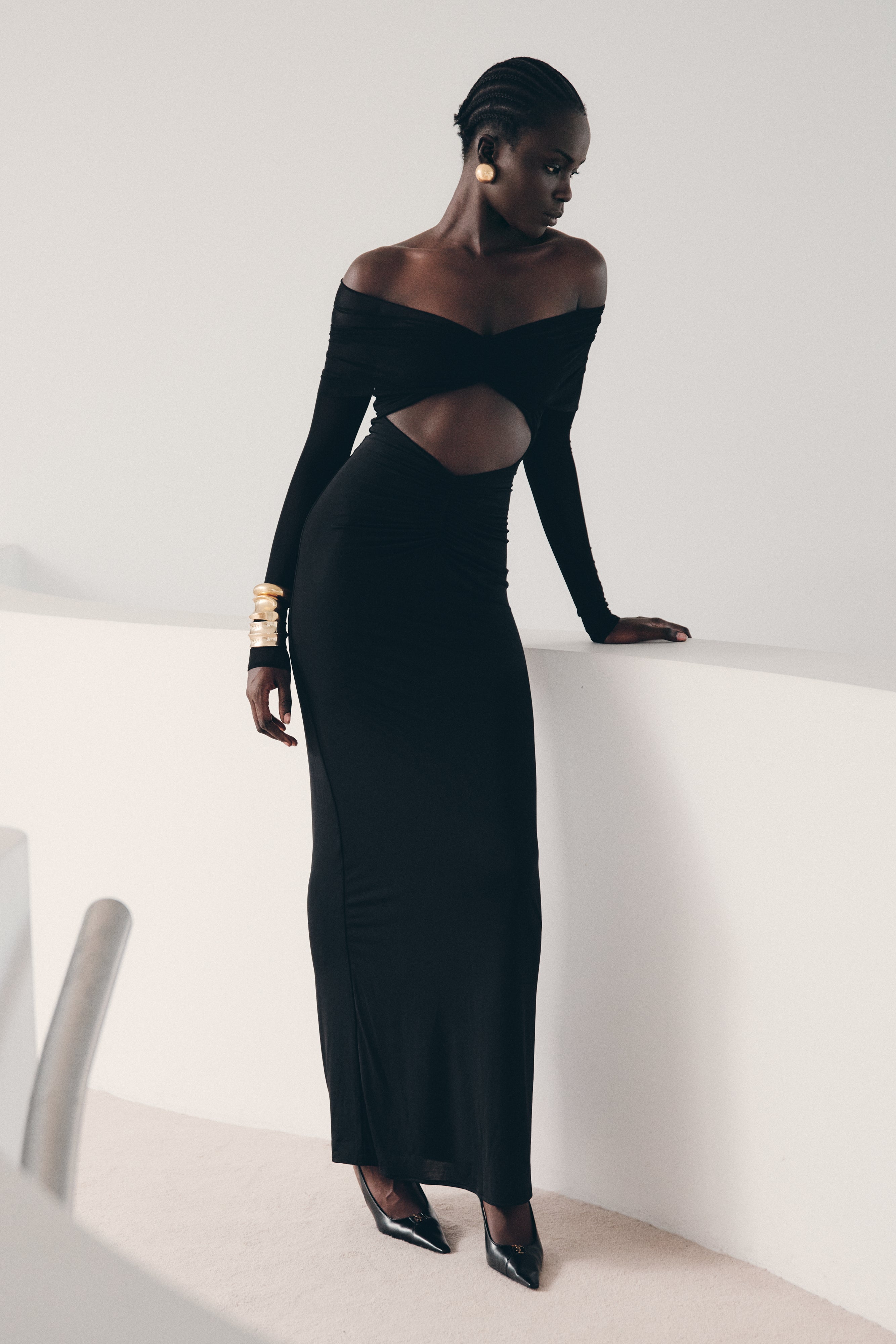 Rafaella Slinky & Mesh Maxi Dress for Women - Elegant Black Evening Gown for Party, Wedding & Special Occasions
