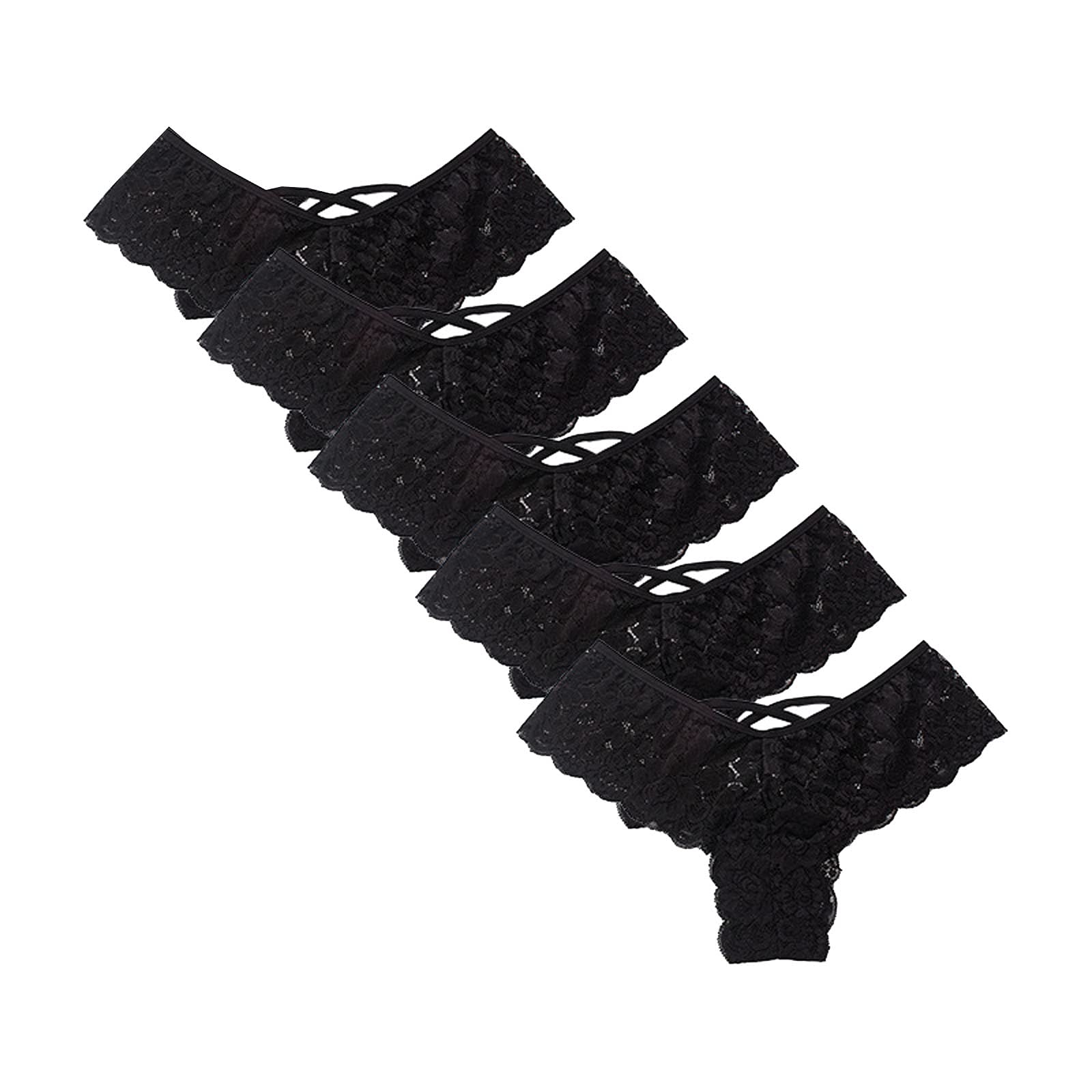 Women's Lace G-String Thong Panties - 5 Pack Soft Stretchy Low Rise Comfortable Sexy Underwear with Cross Back Design | Perfect for Date Night, Lingerie Gift & Everyday Wear
