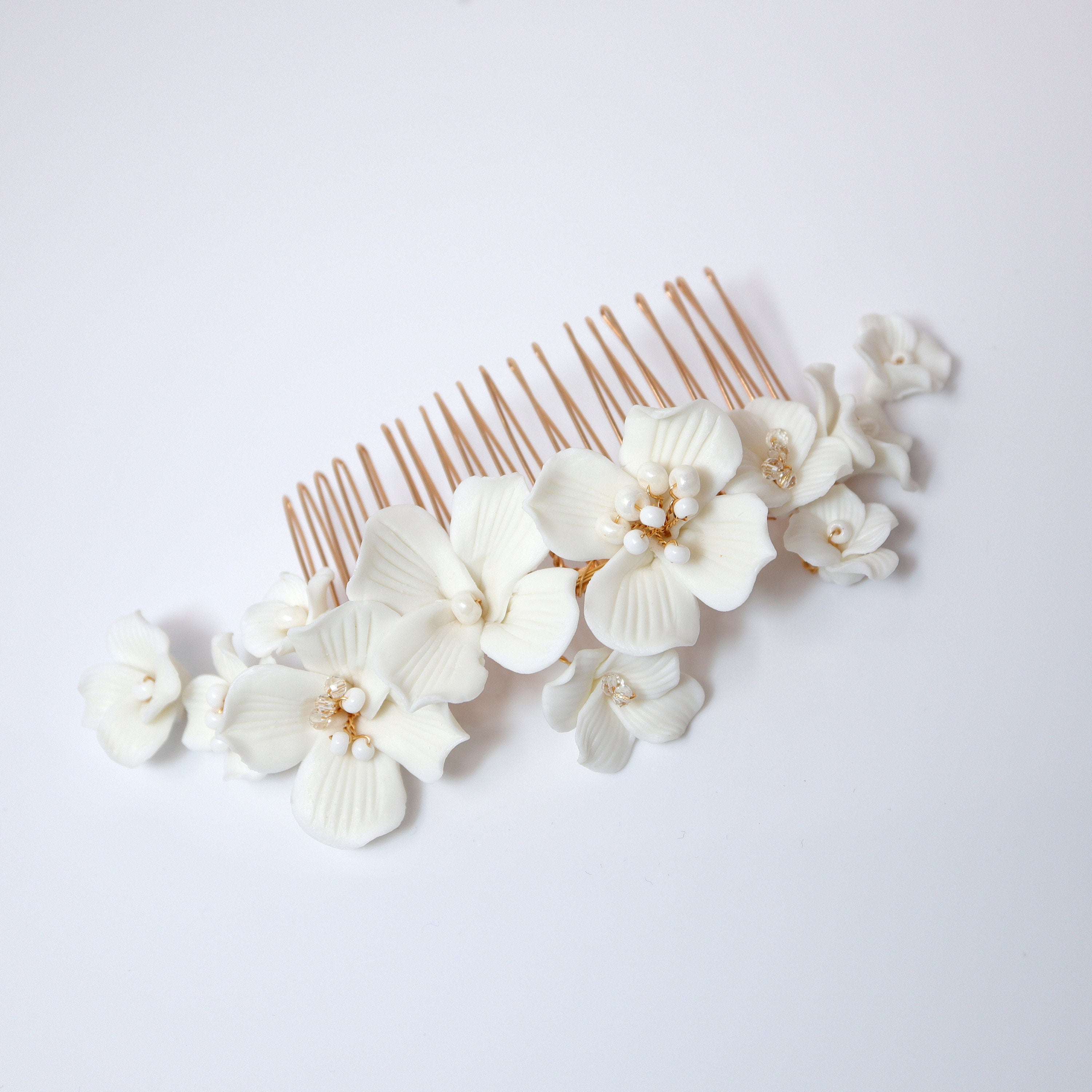 Elegant Ceramic White Flower Pearl Jewelry Necklace Set - Bridal Hairpiece & Wedding Hair Accessories for Brides, Bridesmaids & Special Occasions