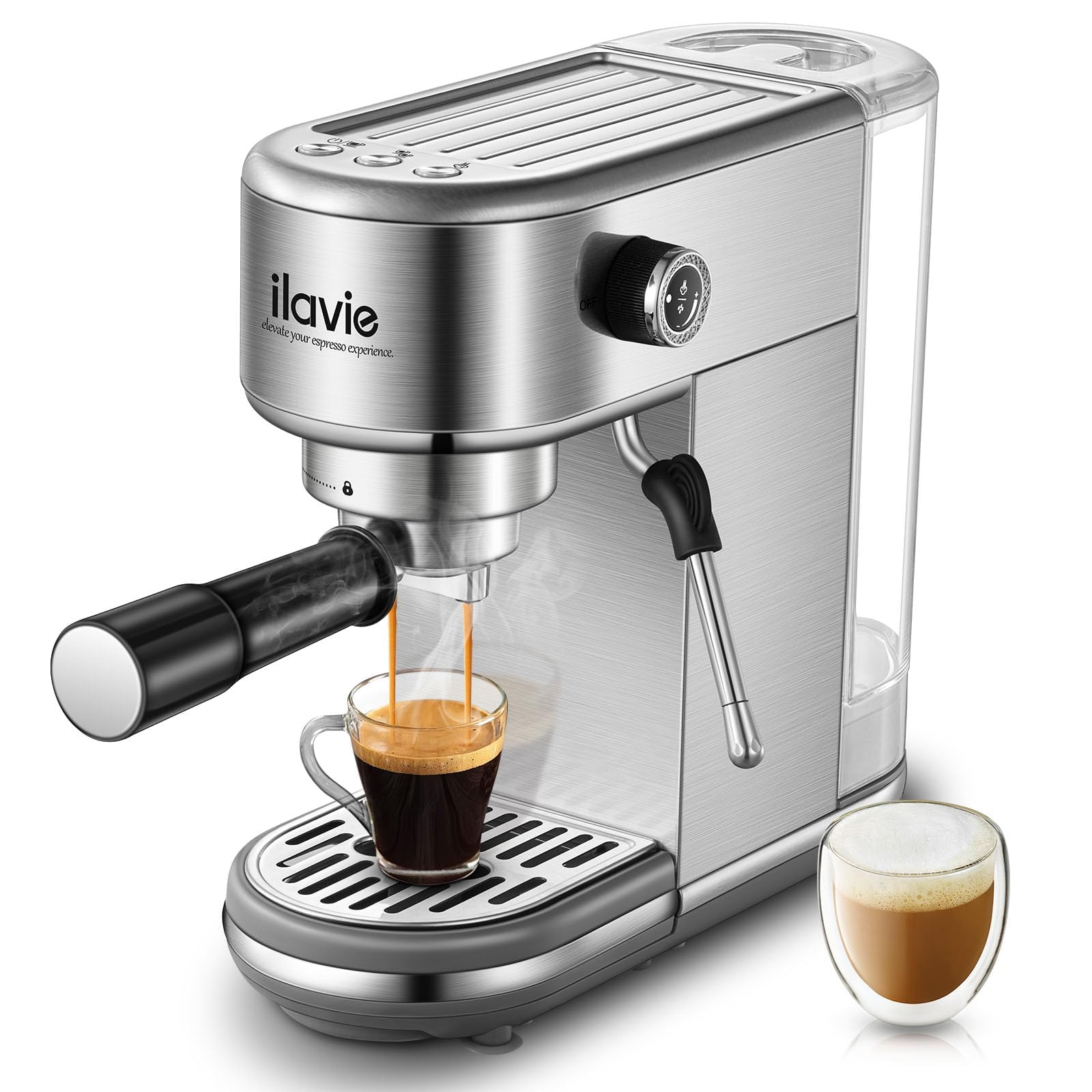 20 Bar Professional Espresso Coffee Maker for Home - Stainless Steel Cappuccino & Latte Machine with 40oz Detachable Water Tank, 1350W - Perfect for Coffee Shops, Offices & Home Baristas
