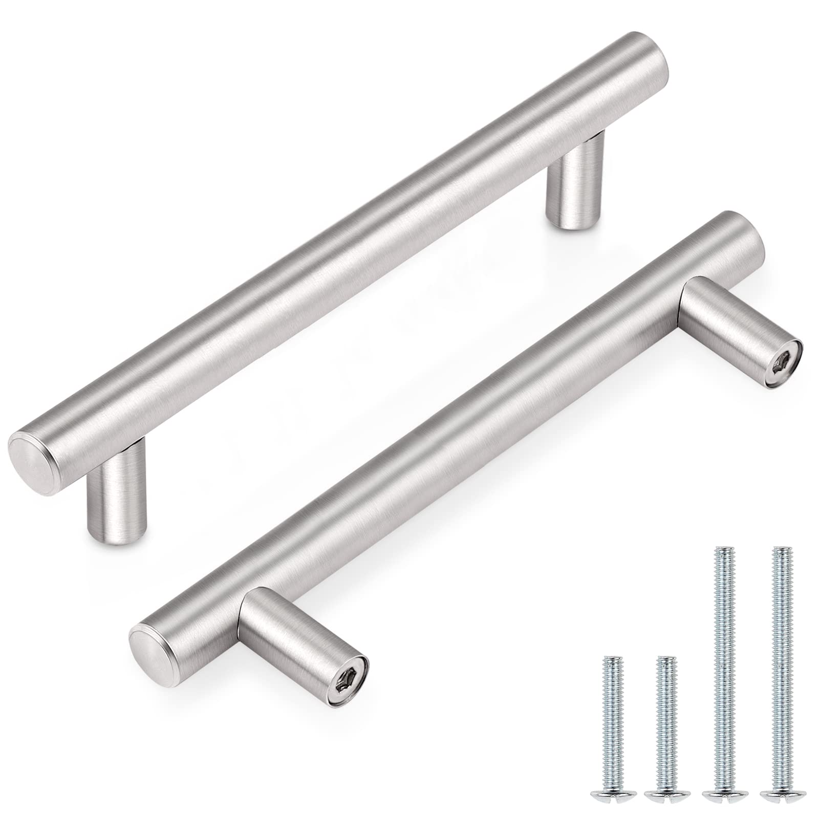 30 Pack 4 Inch Satin Nickel Cabinet Handles - Euro Style Drawer Pulls, Stainless Steel Modern Round T Bar Kitchen Cabinet Hardware for Bathroom, Bedroom & Home Decor | Durable & Elegant Cabinet Pulls for Cabinets, Dressers & Furniture Upgrades