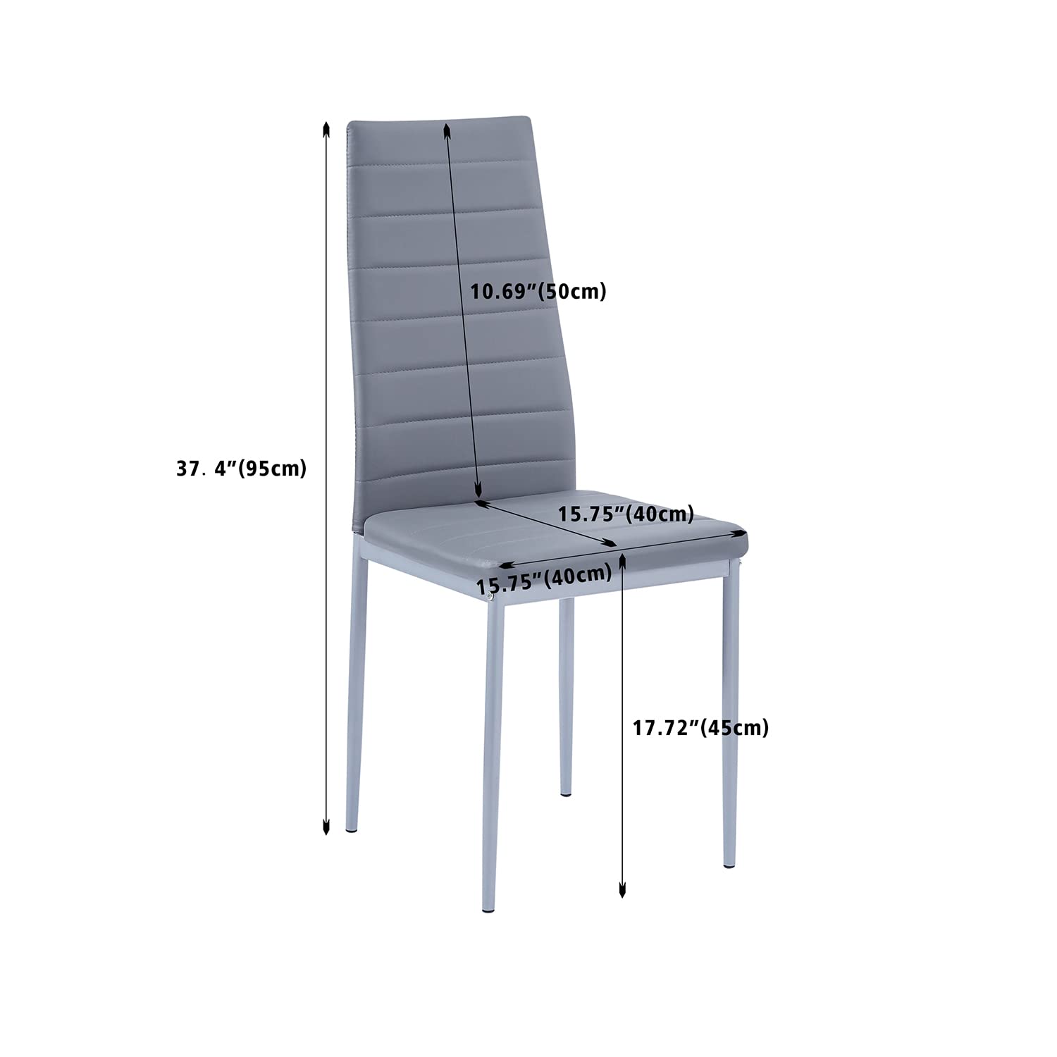 Modern Set of 4 Dining Chairs with Padded Seats - Mid Century Style Kitchen & Dining Room Chairs in PU Gray - Perfect for Home, Restaurant, and Office Use