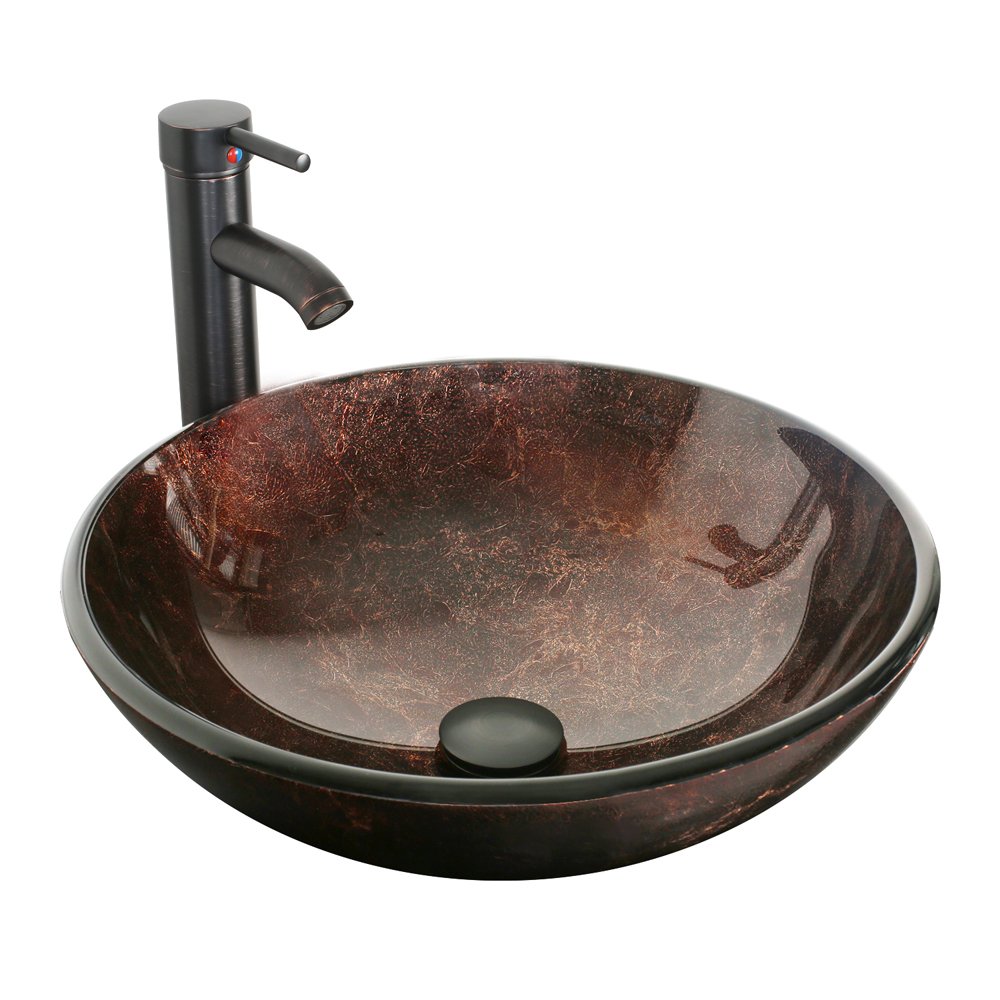 Artistic Tempered Glass Vessel Sink & Faucet Combo - Oil Rubbed Bronze for Bathroom Vanity