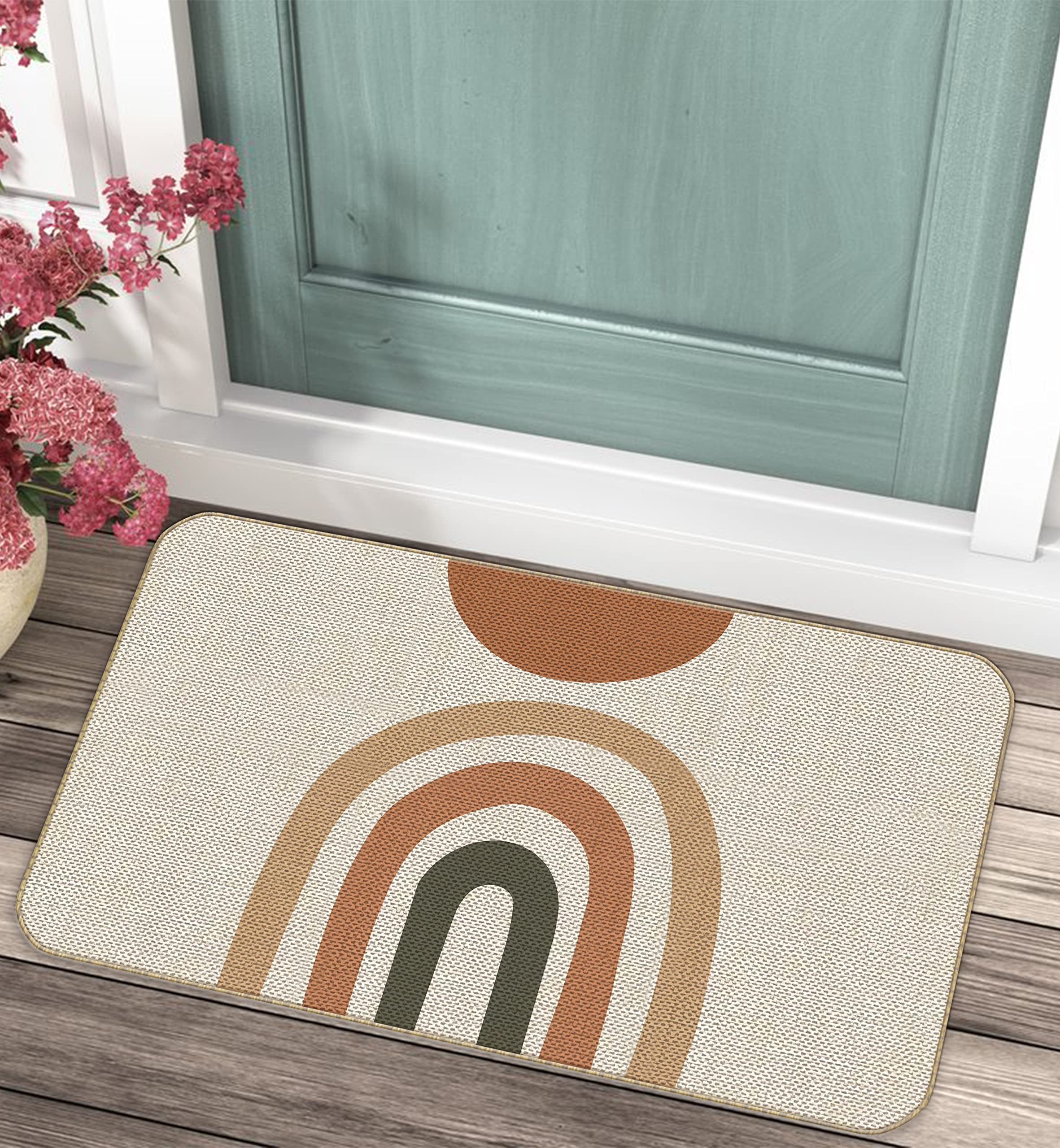 Boho Rainbow Welcome Doormat Set of 2 - 17x30 Inch Non-Slip Water Absorbent Bath Mat for Shower, Tub & Entryway - Bohemian Decor for Bathroom, Bedroom & Front Door - Perfect Housewarming & Wedding Gifts