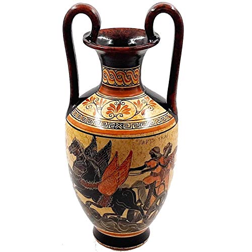 Ancient Greek Pottery Amphora Vase 35cm - Handmade Ceramic Paris Abducts Helen Mythological Art - Perfect for Home Decor, Wedding Centerpiece & Greek Mythology Gifts