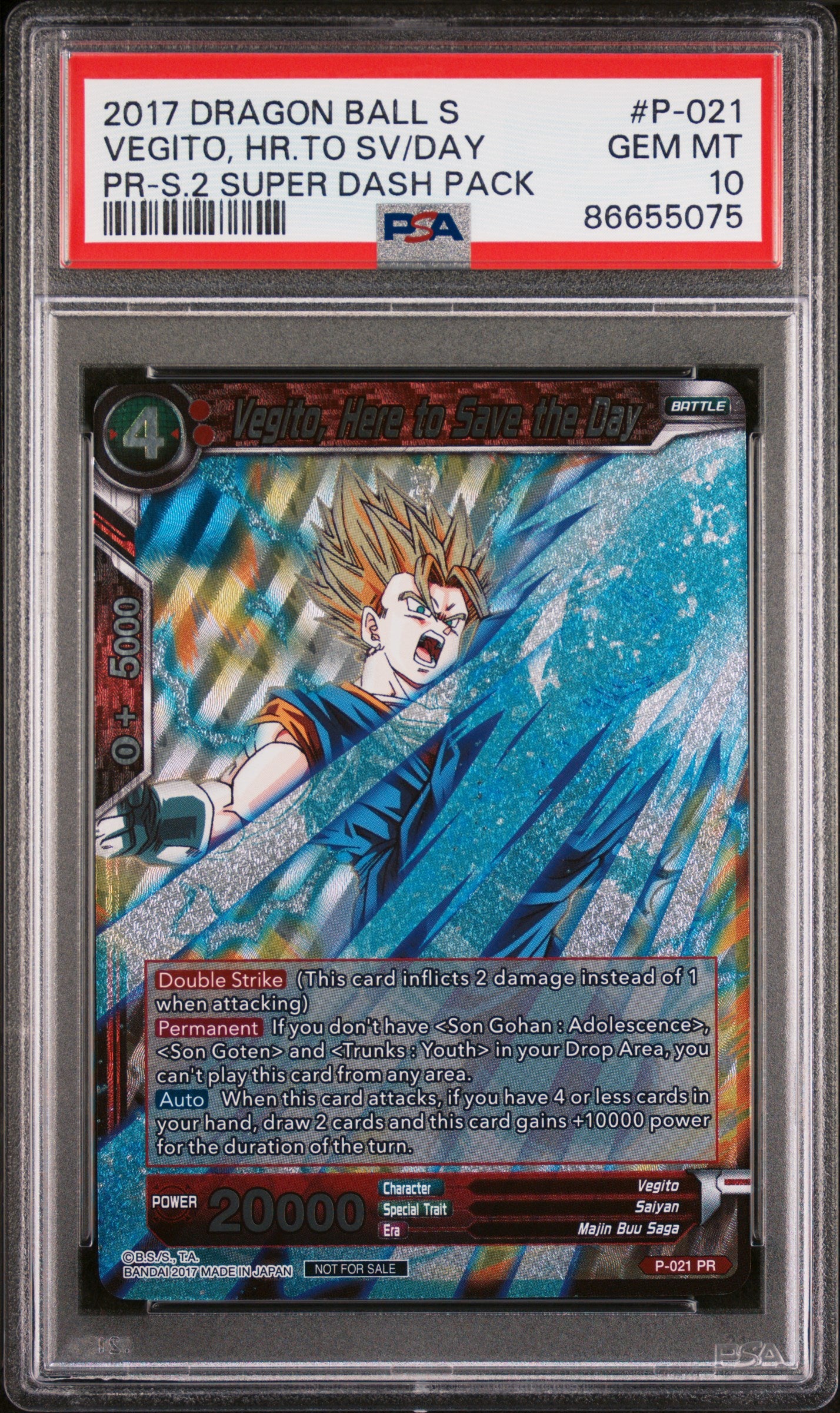 2017 Dragon Ball Super Vegito HR.TO SV/DAY #P 021 PSA 10 Graded Card - Perfect for Collectors, Anime Fans & Investment - Display in Home, Office or Gaming Room