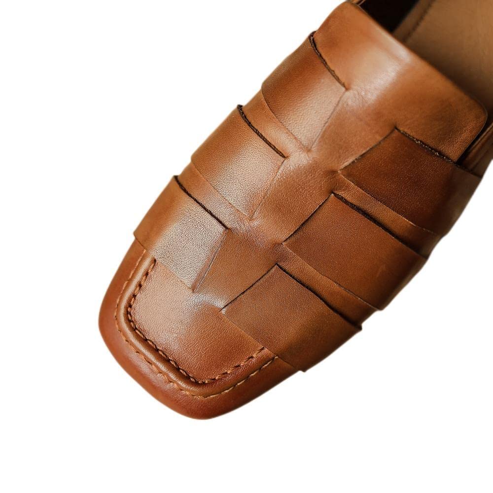 TinaCus Handmade Women's Soft Leather Square Toe Braided Slip-On Loafers - Comfortable Casual Flats for Work, Office & Everyday Wear