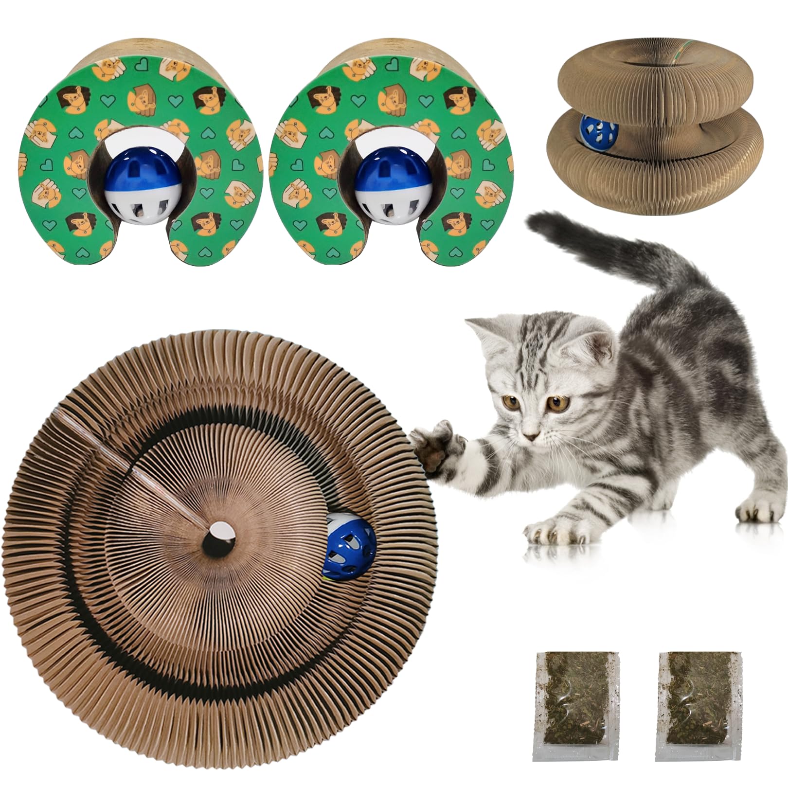 Magic Organ Cat Scratching Board - 2 Pack Interactive Cat Toy with Bell, Kitten Scratcher & Exercise Post for Indoor Cats - Perfect for Playtime, Training & Stress Relief