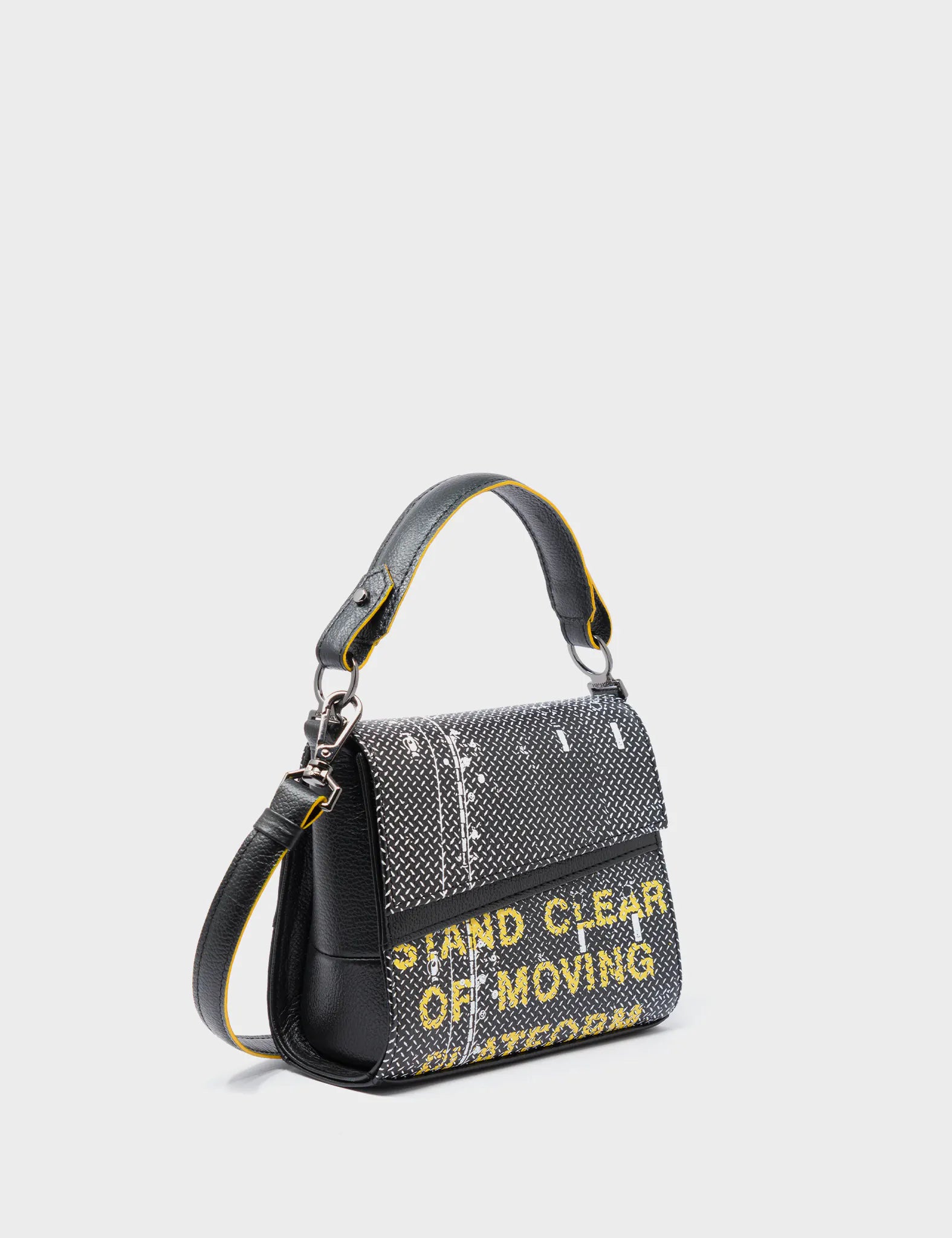 Anastasio Black Leather Micro Crossbody Handbag with Subway Platform Print - Perfect for Daily Commute, Travel, and Casual Outings